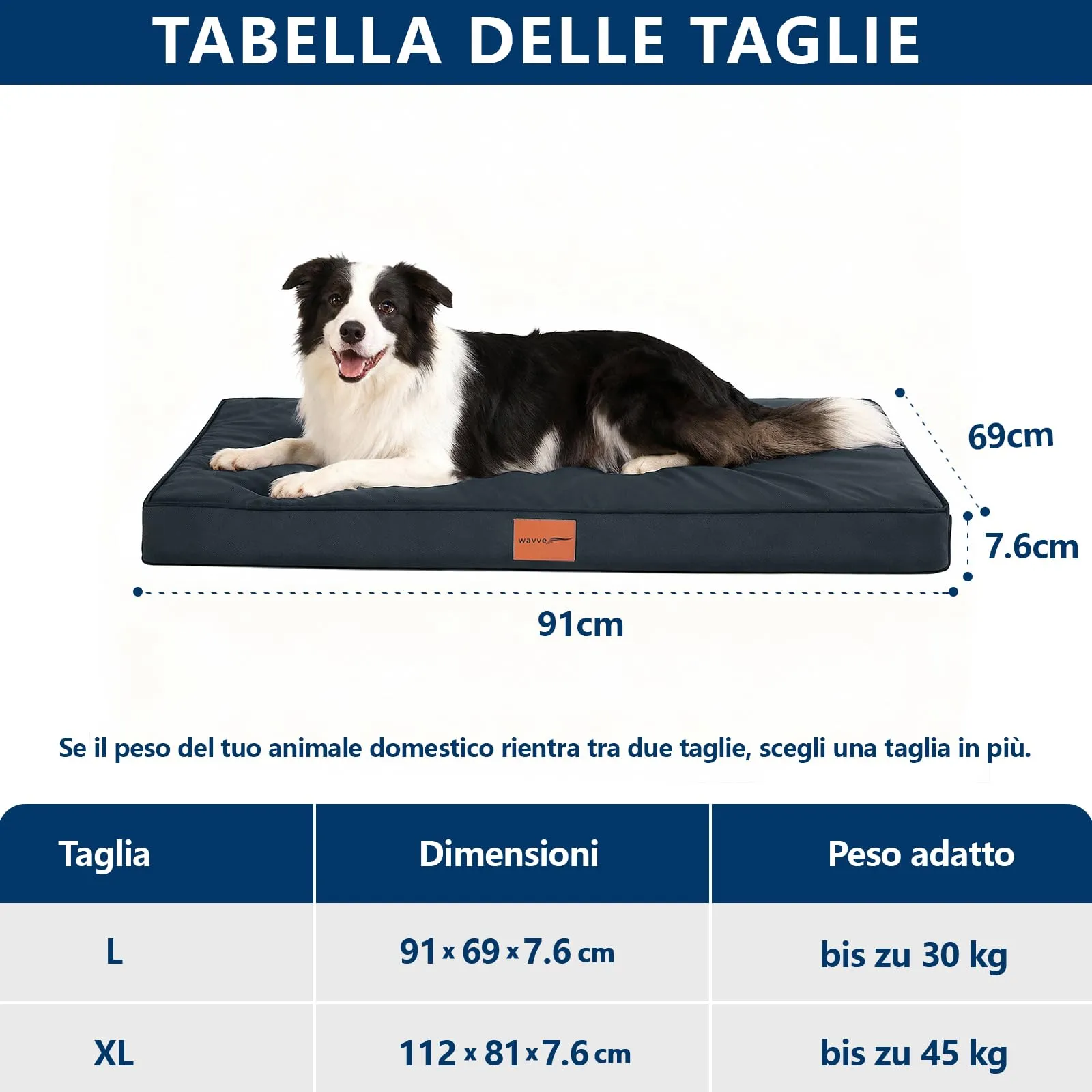 WAVVE Cuccia Cane Interno Ortopedica, 91x69x7.6 cm, Grigio - immagine 3