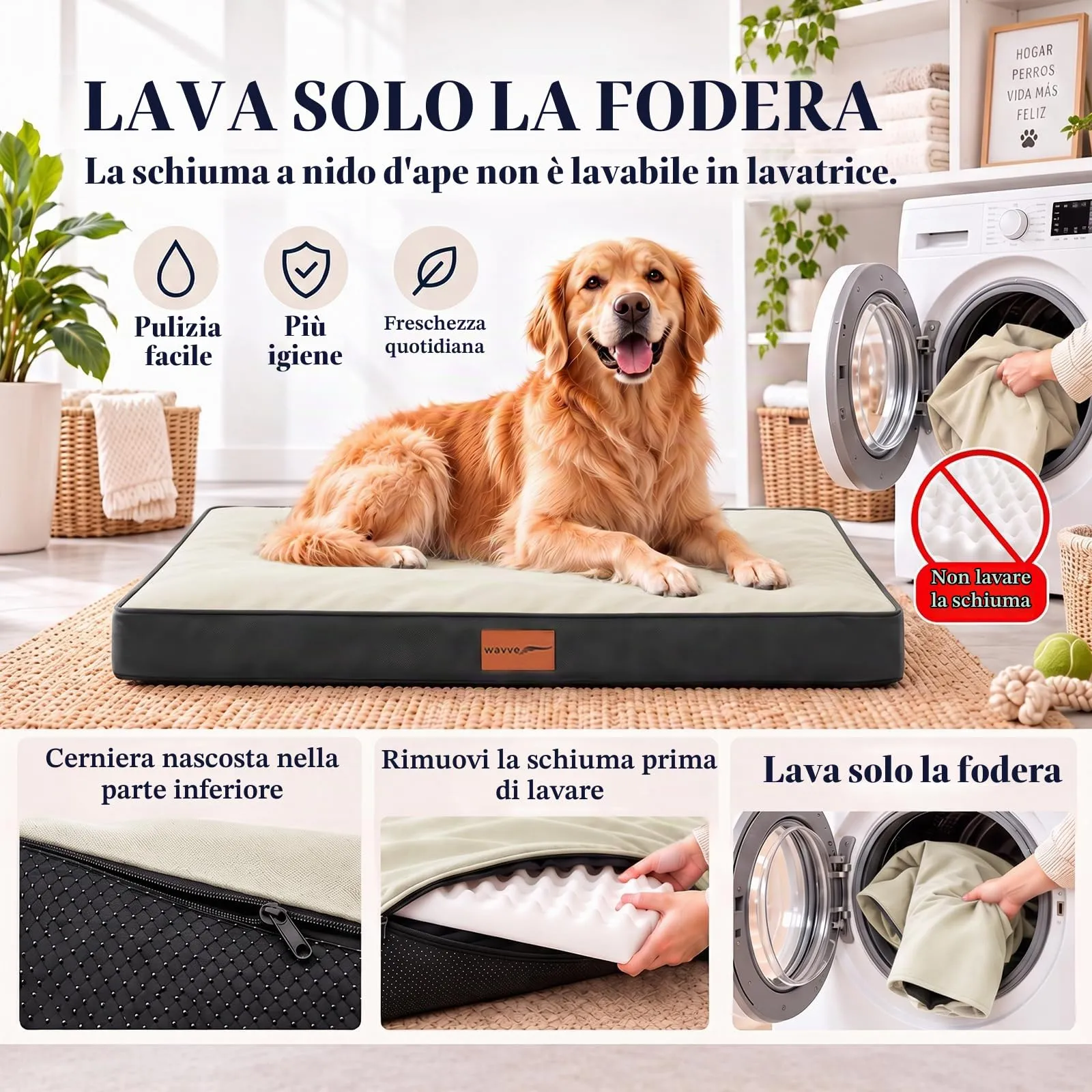 WAVVE Cuccia Cane Interno, Taglia Grande, 112x81x7.6 cm, Blu Navy - immagine 5