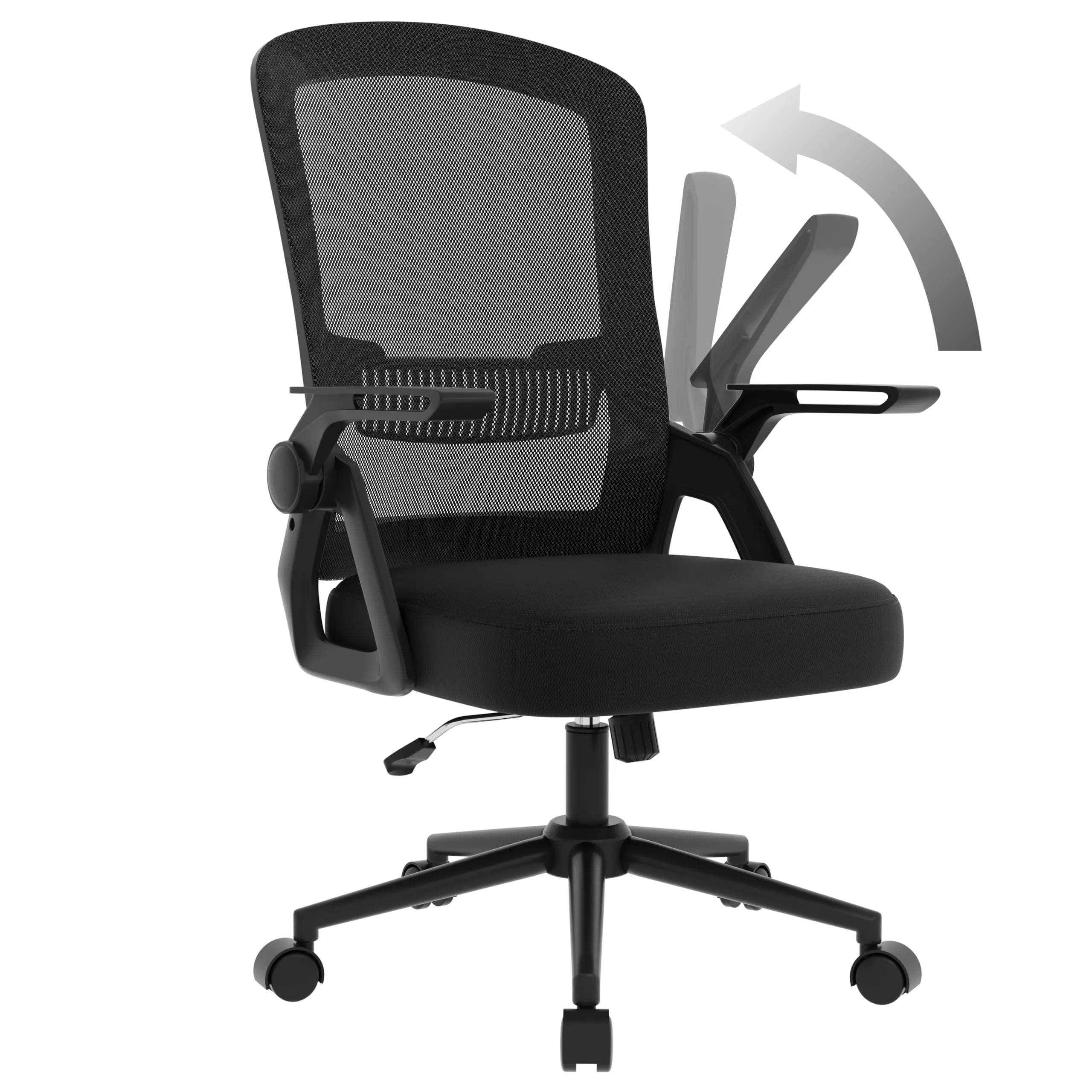 naspaluro Sedia da Ufficio Ergonomica con Braccioli Pieghevoli, Seduta e Schienale in Rete, Nero - immagine 1