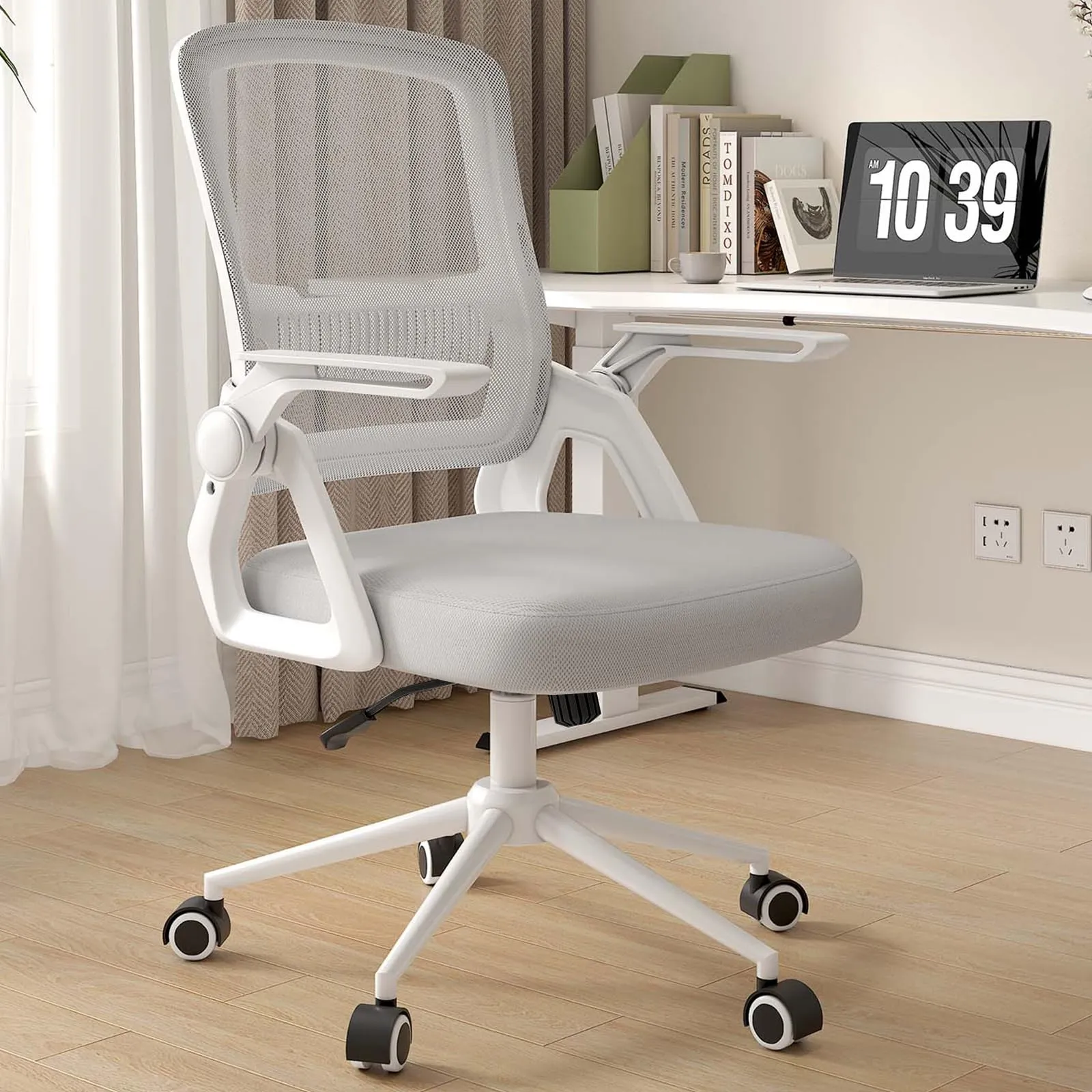 naspaluro Sedia da Ufficio Ergonomica con Braccioli Pieghevoli, Seduta e Schienale in Rete, Grigio - immagine 1