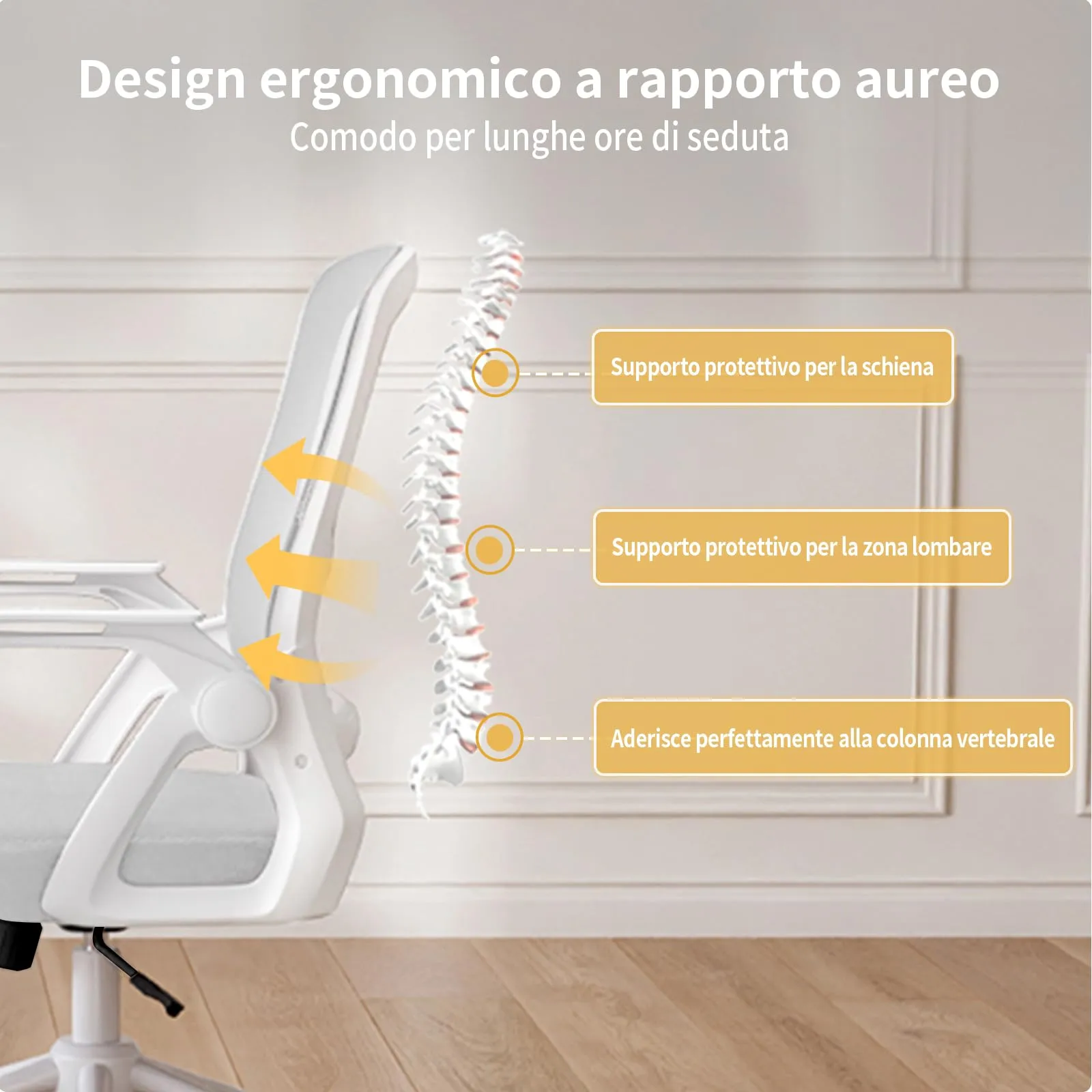 naspaluro Sedia da Ufficio Ergonomica con Braccioli Pieghevoli, Seduta e Schienale in Rete, Grigio - immagine 5