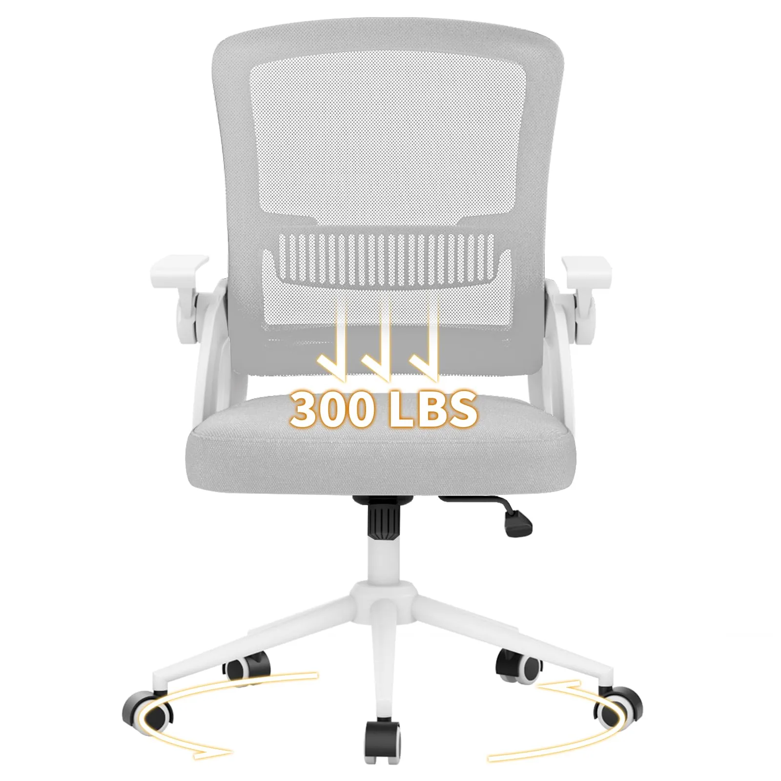 naspaluro Sedia da Ufficio Ergonomica con Braccioli Pieghevoli, Seduta e Schienale in Rete, Grigio - immagine 8