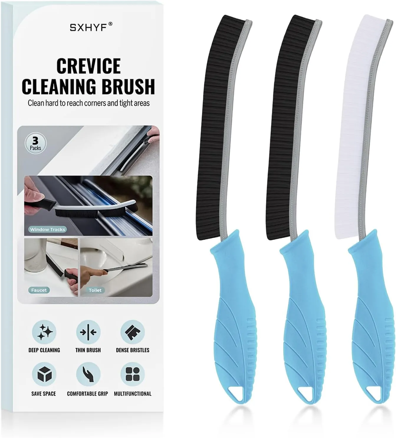 SXhyf Spazzole per Pulizia Fughe e Fessure, Setole Dure, Set da 3 pezzi - immagine 1