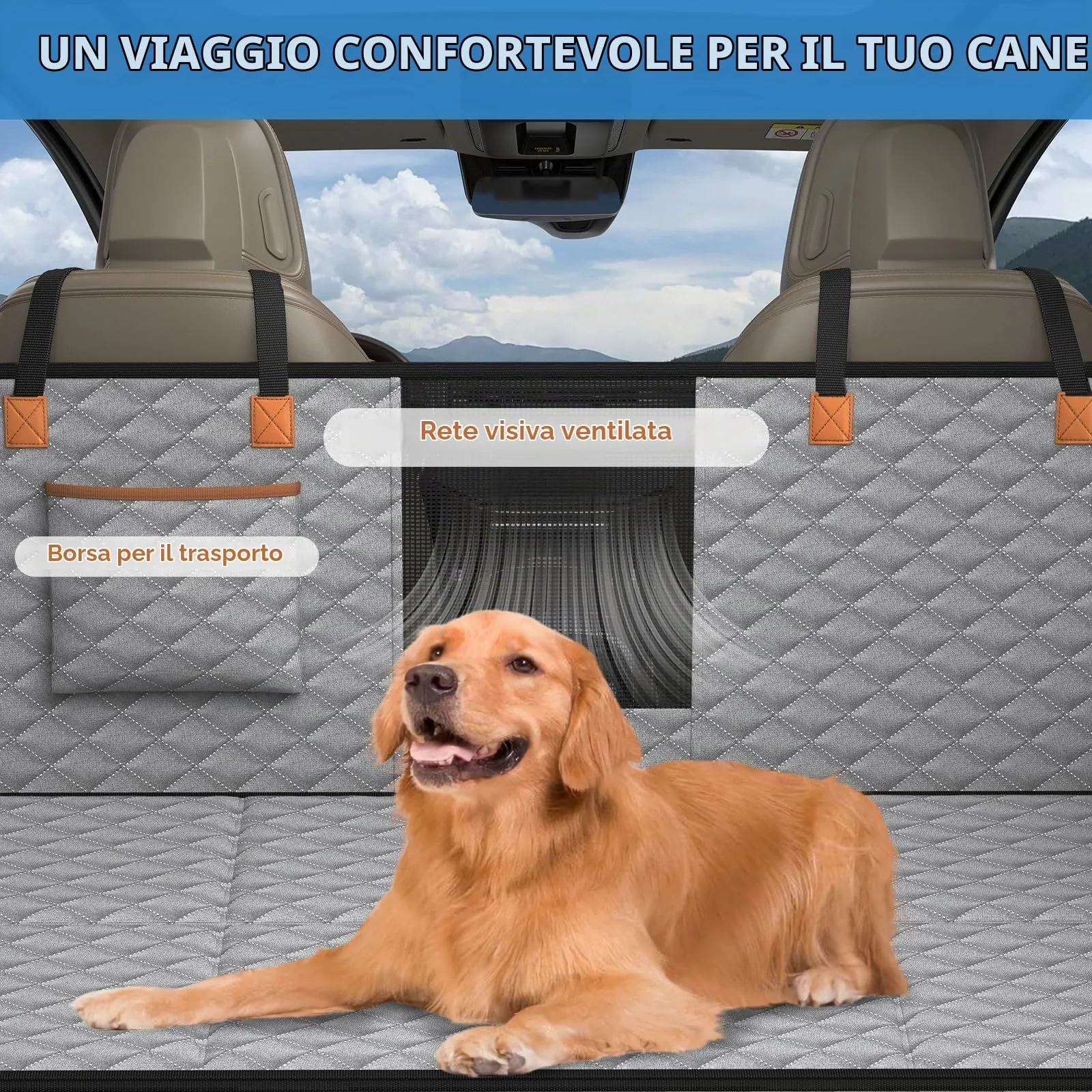 MyeMdan Coprisedile Auto per Cani con Pannello di Fibra Rigido, Grigio - immagine 3