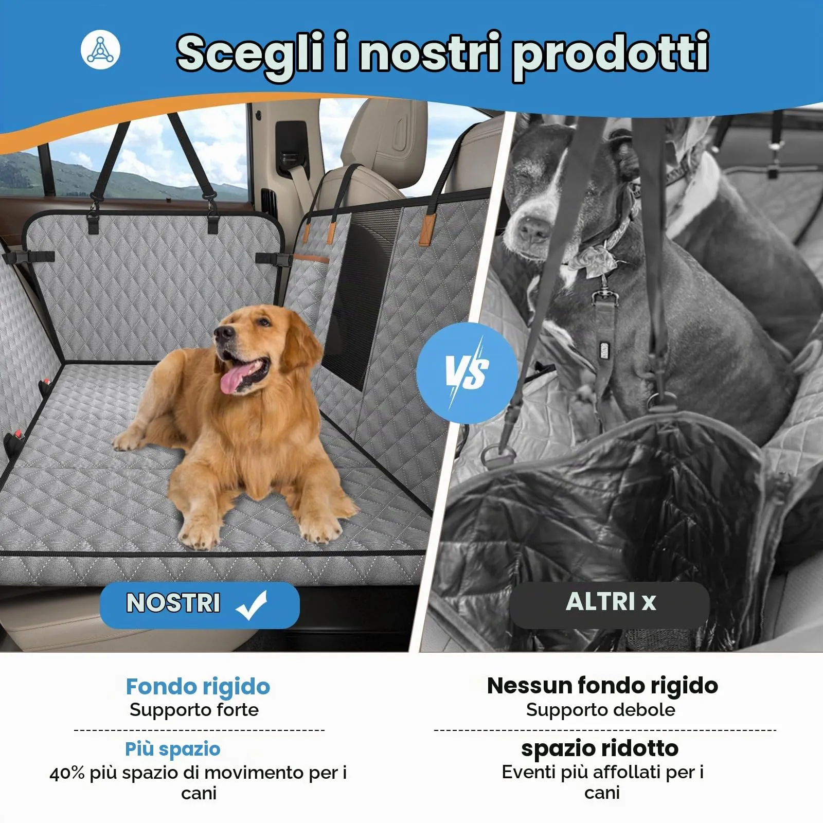 MyeMdan Coprisedile Auto per Cani con Pannello di Fibra Rigido, Grigio - immagine 4