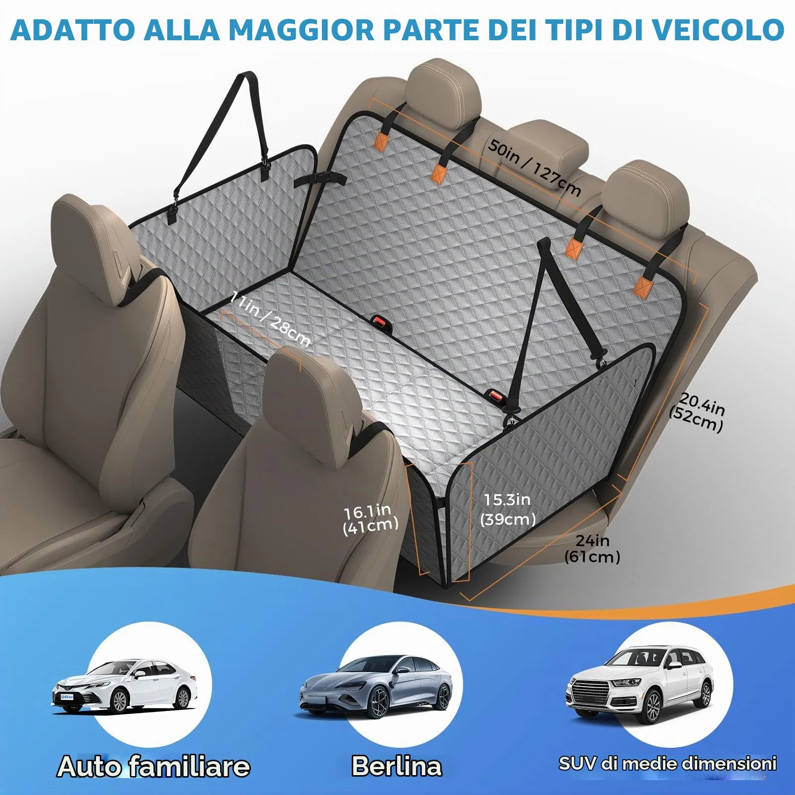 MyeMdan Coprisedile Auto per Cani con Pannello di Fibra Rigido, Grigio - immagine 5