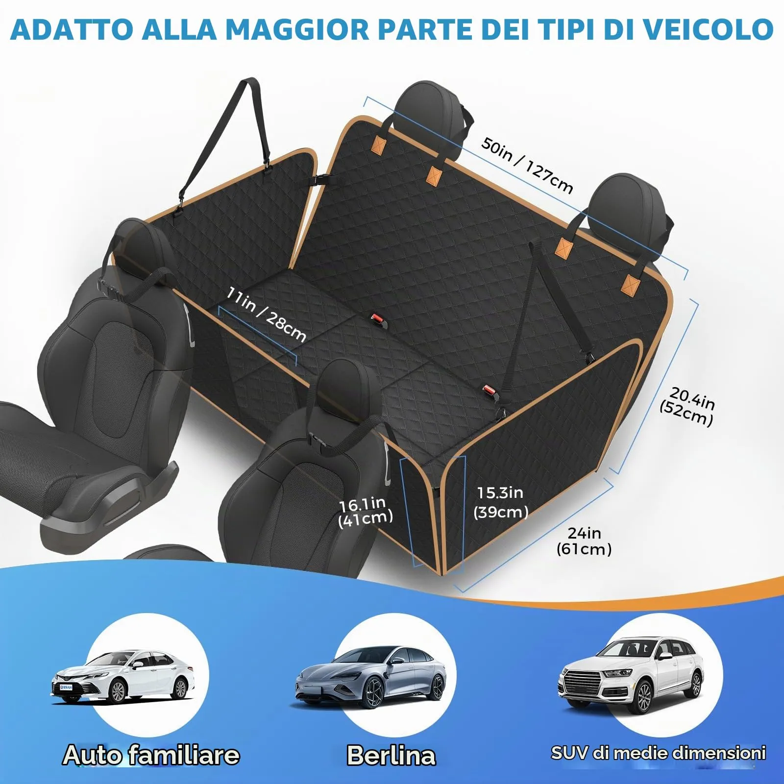 MyeMdan Coprisedile Auto per Cani con Pannello di Fibra Rigido, Nero, Taglia M - immagine 6