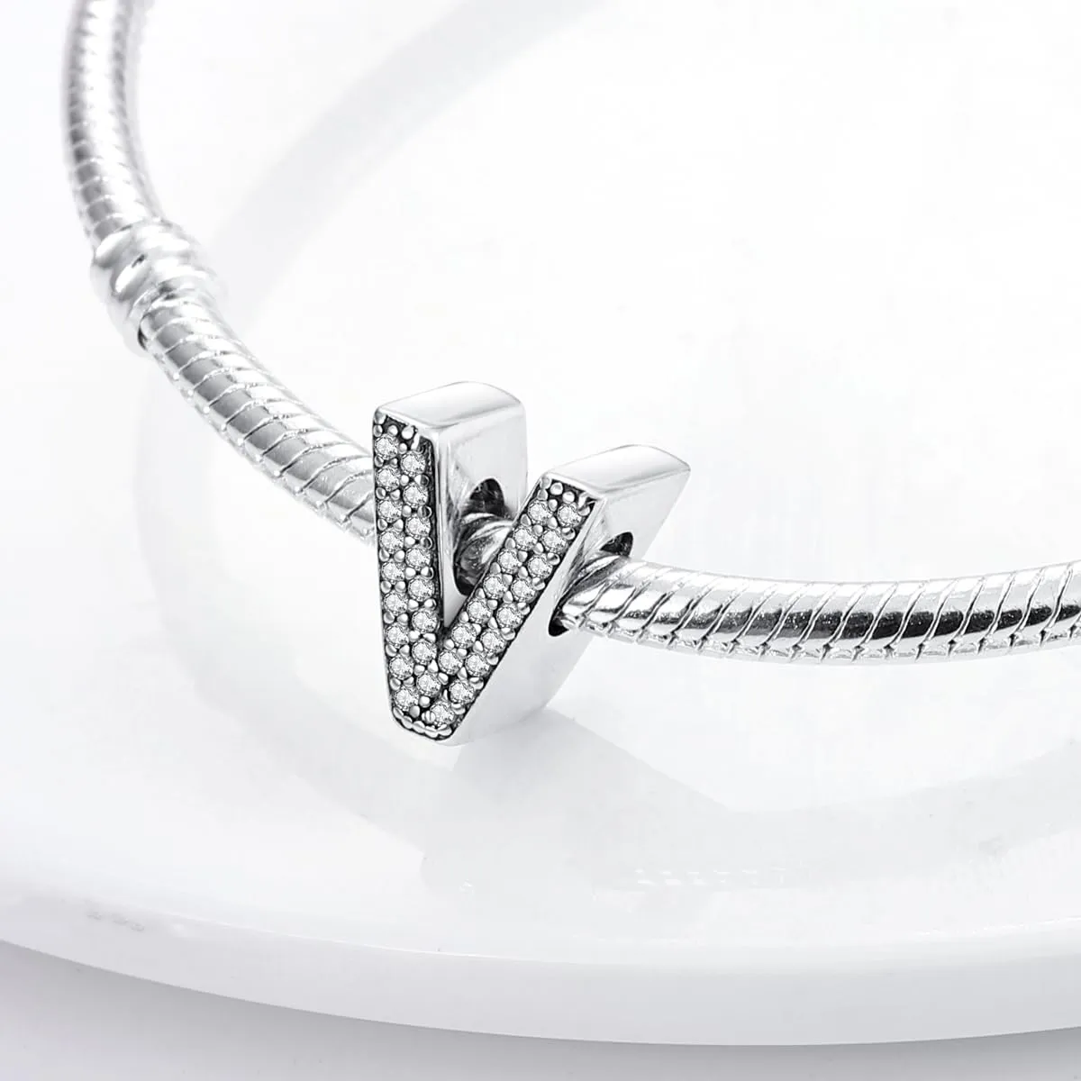 TINSLO Bead Charm Lettere in Argento Sterling 925 con Cubic Zirconia per Braccialetti e Collane Pandora e Europei - immagine 2