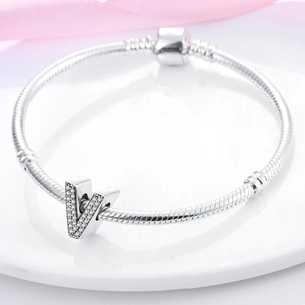 TINSLO Bead Charm Lettere in Argento Sterling 925 con Cubic Zirconia per Braccialetti e Collane Pandora e Europei - immagine 3