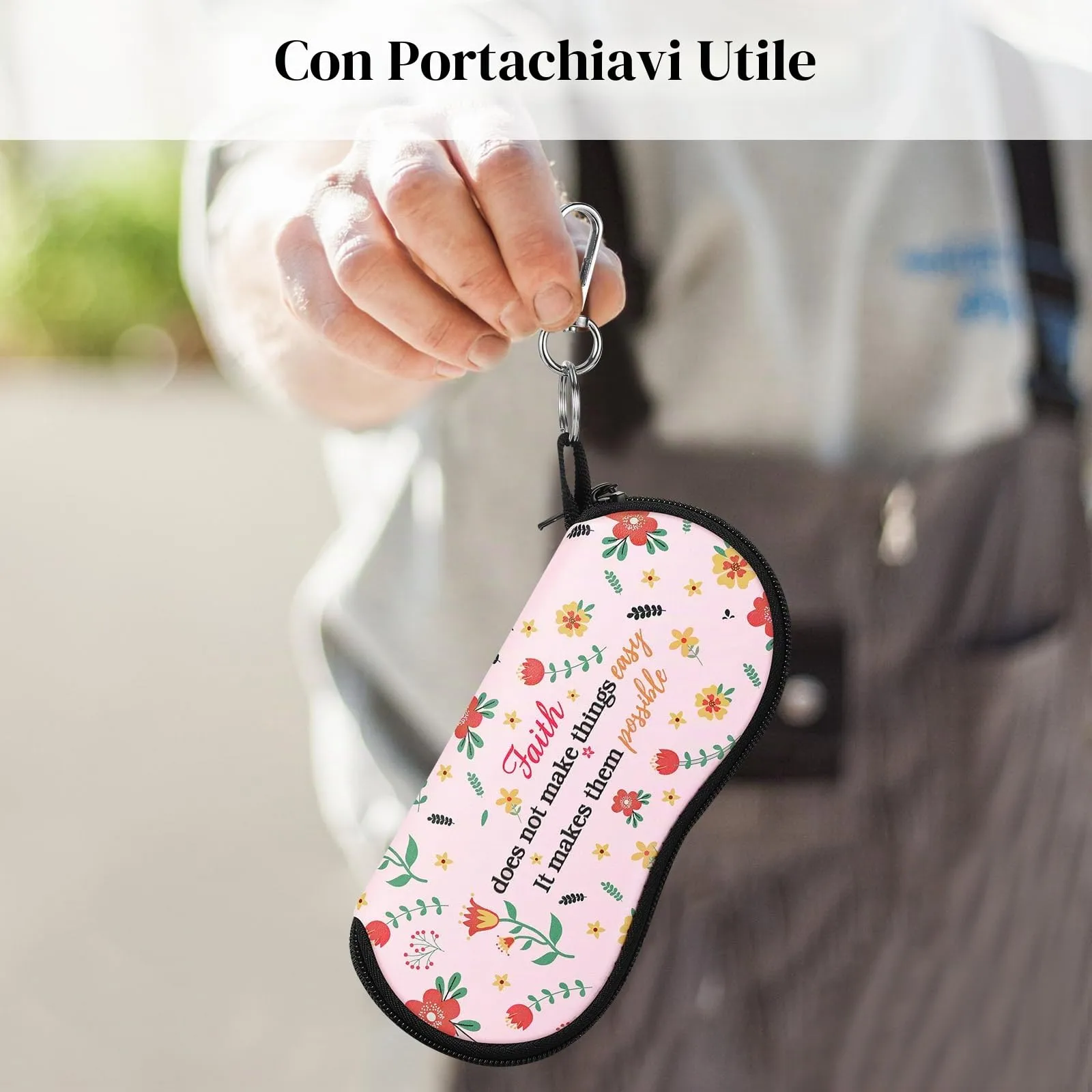MoKo Astuccio per Occhiali in Neoprene con Clip da Cintura, Fiori Rosa - immagine 5