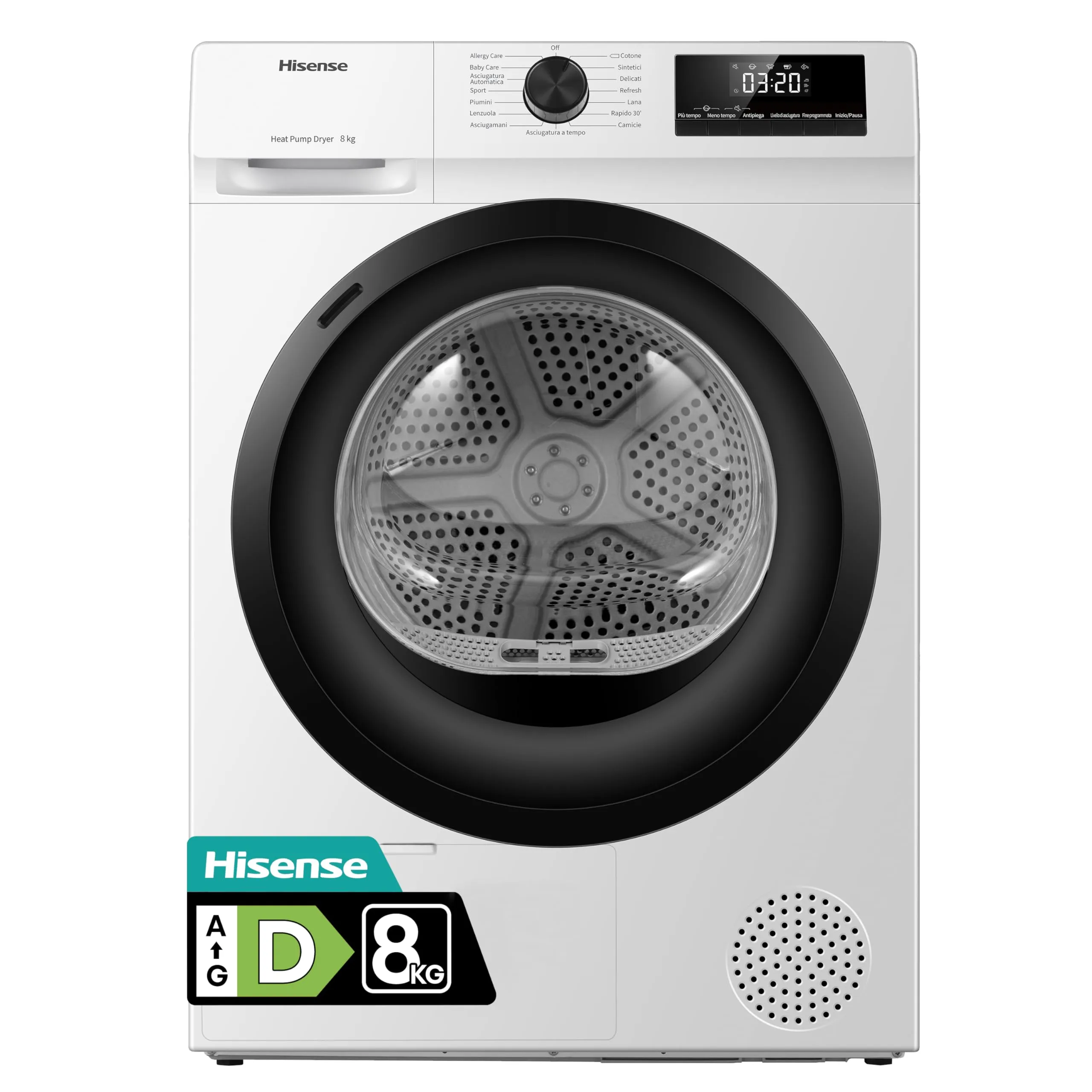 Hisense DHQE800BW2 Asciugatrice a Pompa di Calore, 8 kg, Classe D, Oblò Nero, 16 programmi, Refresh - immagine 1