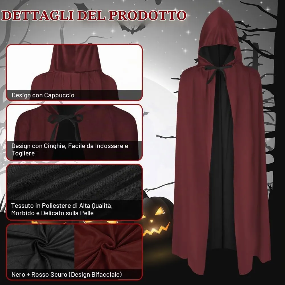 AOOWU Mantello con Cappuccio Reversibile Nero Bordeaux per Bambino, 90cm - immagine 3