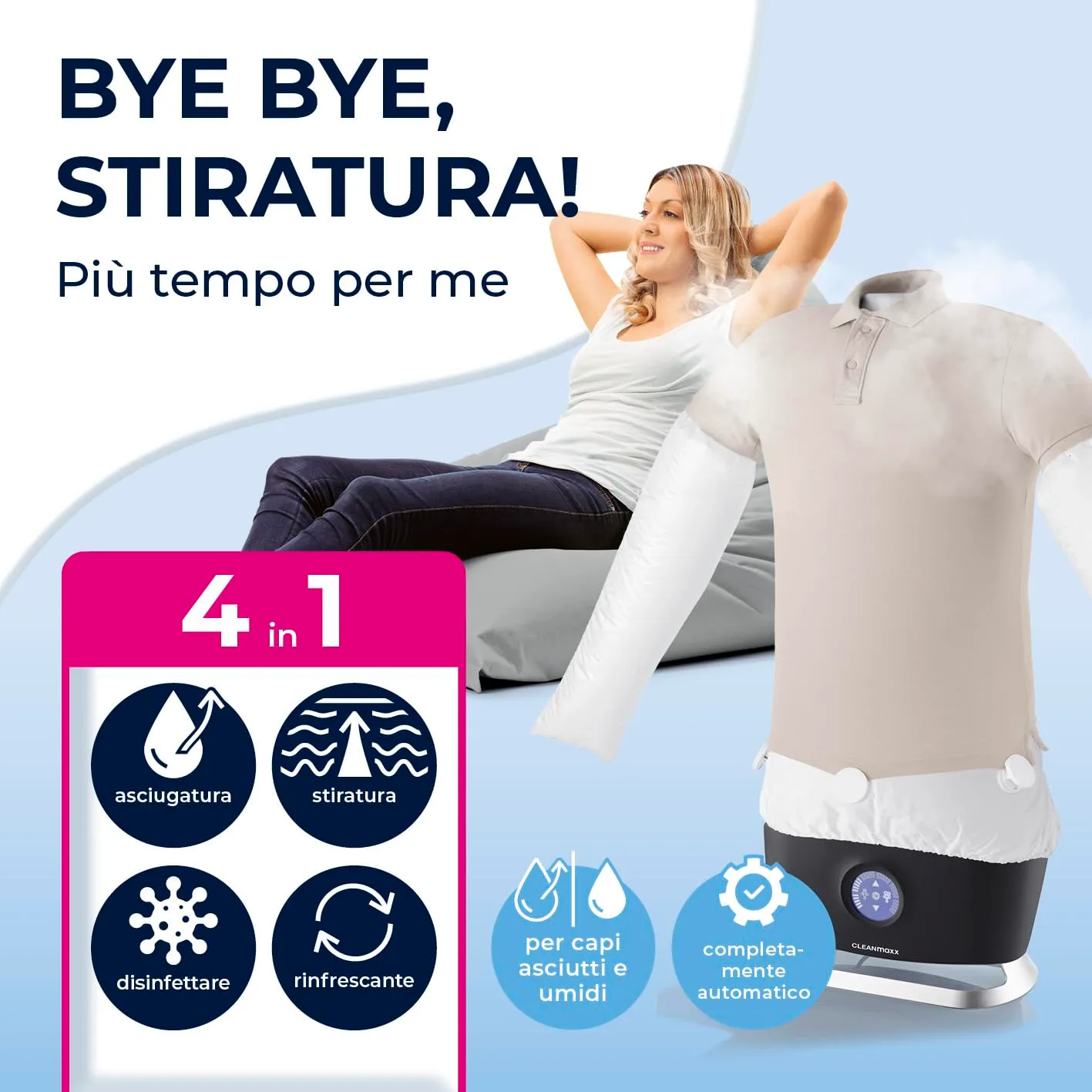 CLEANmaxx Pro Steam Stira camicie automatico con funzione vapore e display touch - immagine 2
