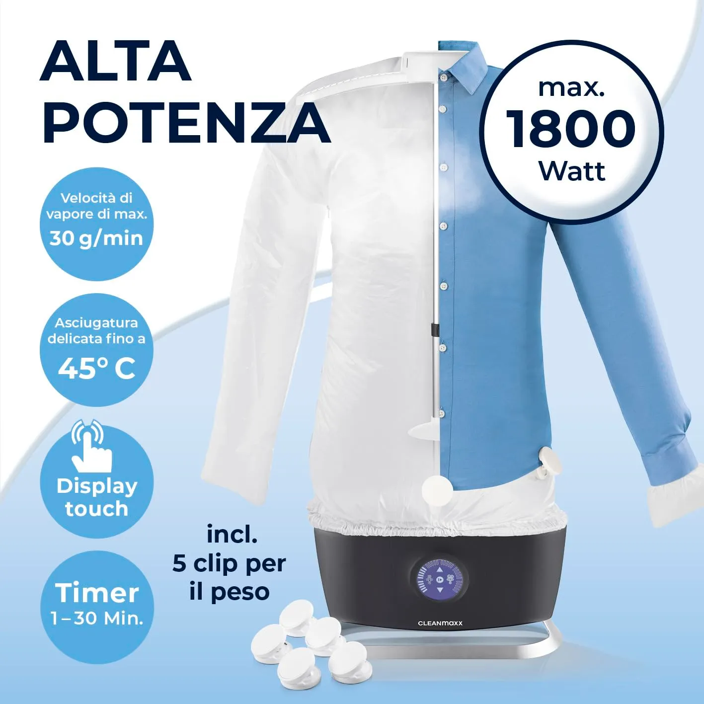 CLEANmaxx Pro Steam Stira camicie automatico con funzione vapore e display touch - immagine 4