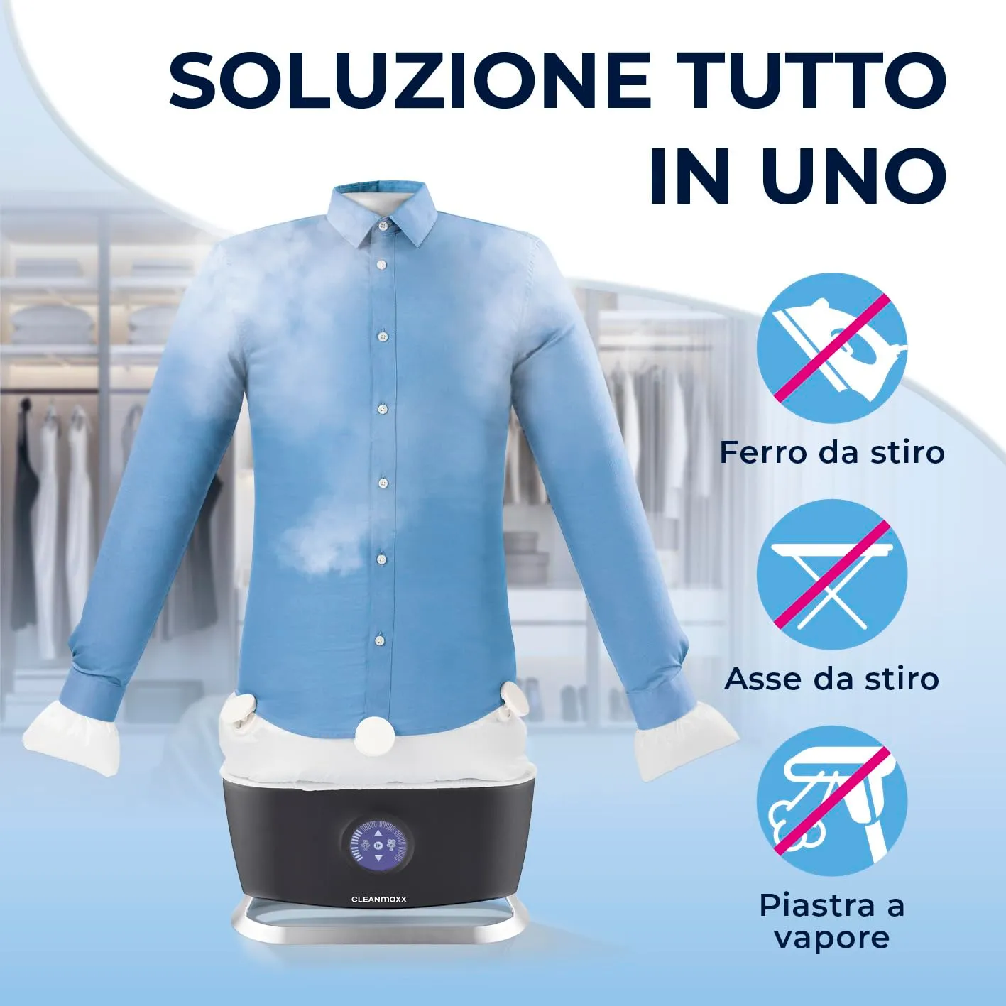 CLEANmaxx Pro Steam Stira camicie automatico con funzione vapore e display touch - immagine 9