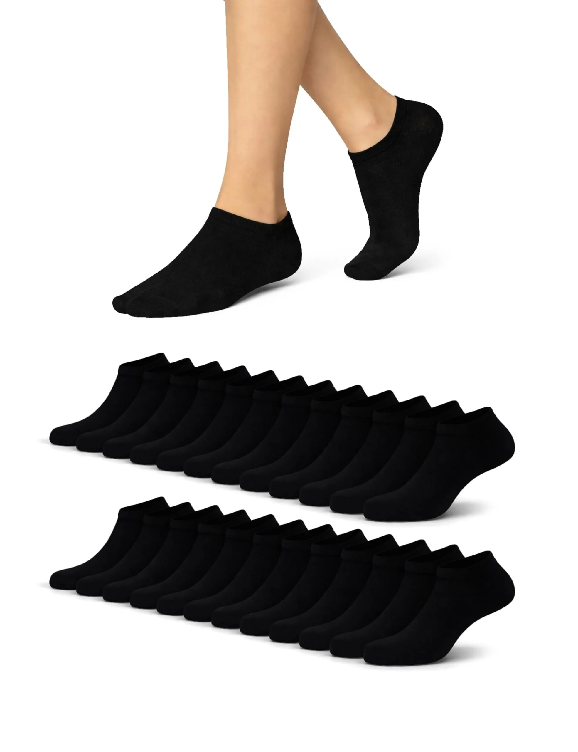 Basic Treasure Calzini Corti Uomo Donna, Cotone, Neri, 12 Paia, 47-49 - immagine 10