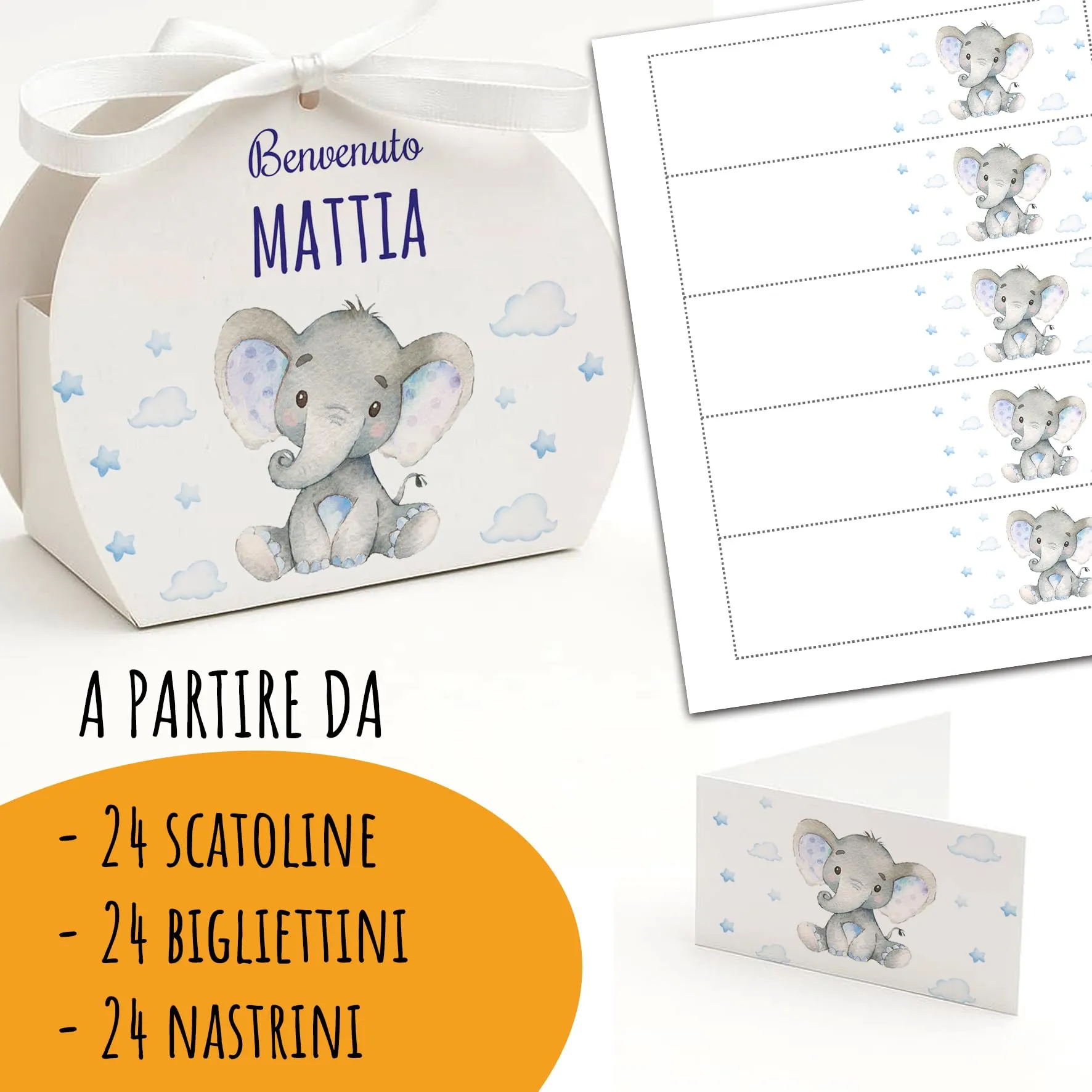 PV Grafik Scatoline Portaconfetti Nascita e Battesimo, Personalizzate con Bigliettino e Nastrino, 24+24 pezzi (TunnaE01) - immagine 2