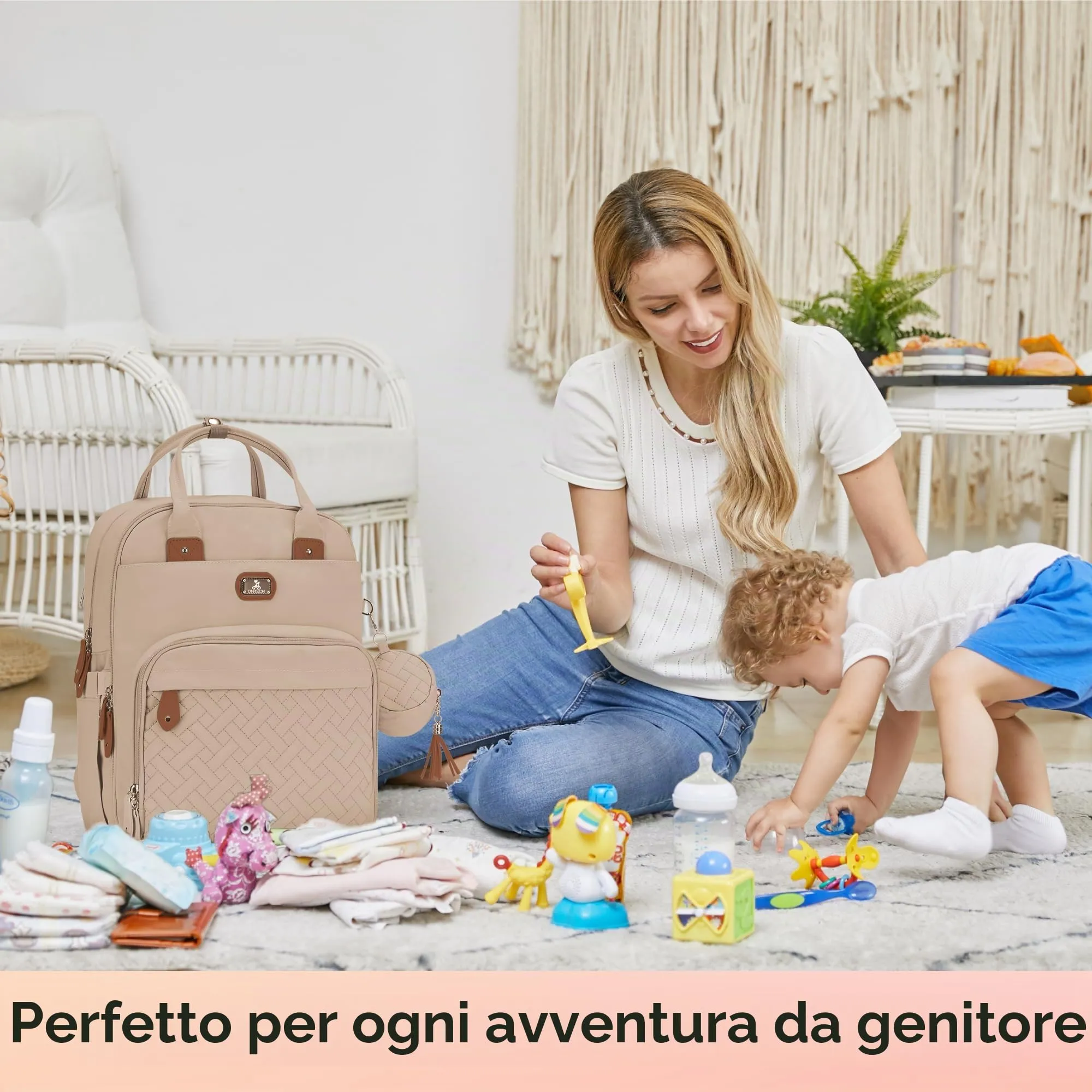 Dikaslon Zaino Fasciatoio Multifunzione con Fasciatoio Portatile e Porta Ciuccio, Cachi chiaro - immagine 7