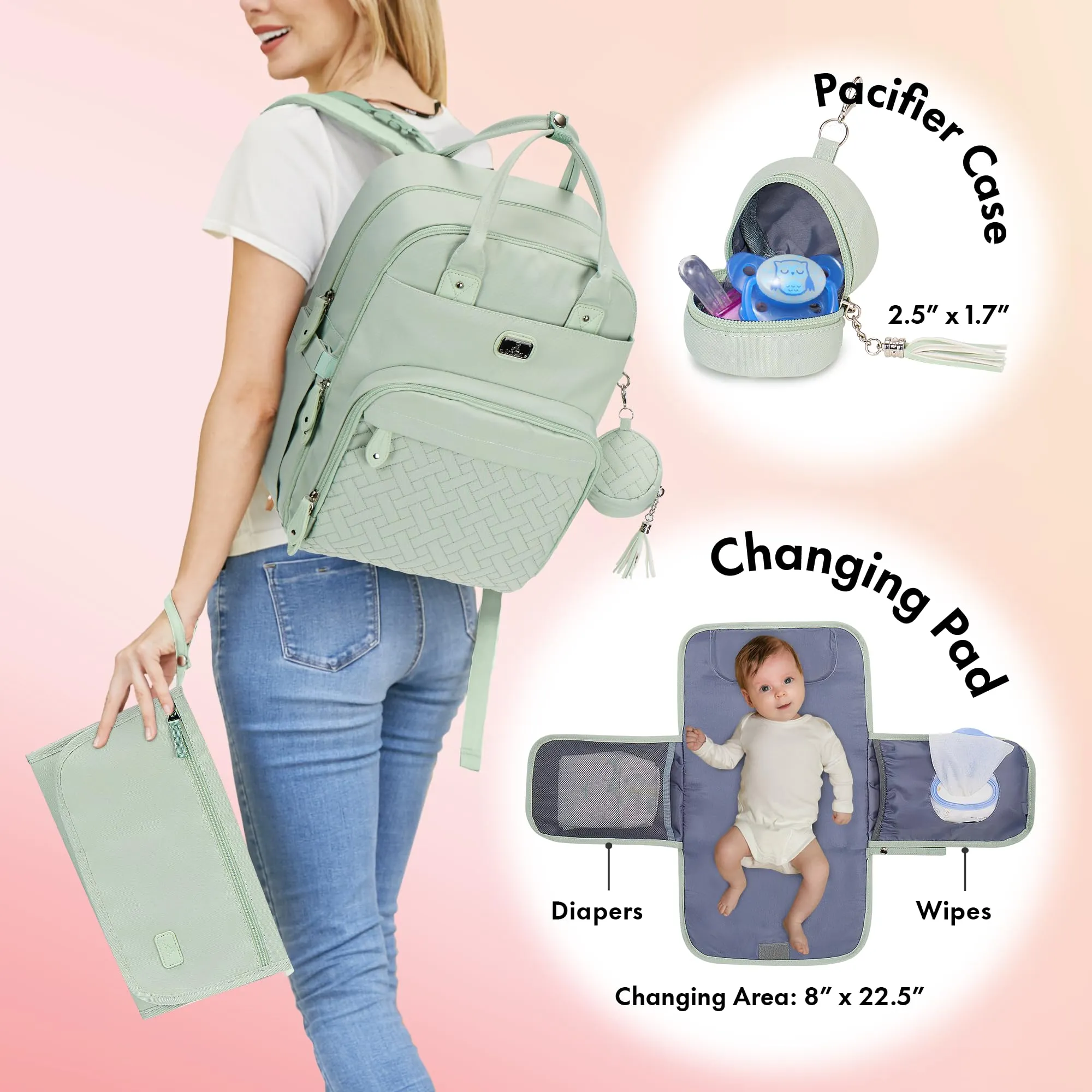 Dikaslon Zaino Fasciatoio Multifunzione con Fasciatoio Portatile, Porta Ciuccio e Cinturini per Passeggino - immagine 2