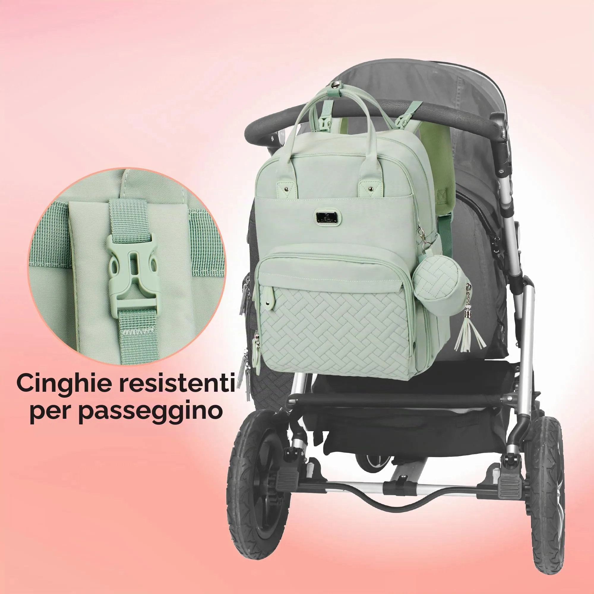 Dikaslon Zaino Fasciatoio Multifunzione con Fasciatoio Portatile, Porta Ciuccio e Cinturini per Passeggino - immagine 4