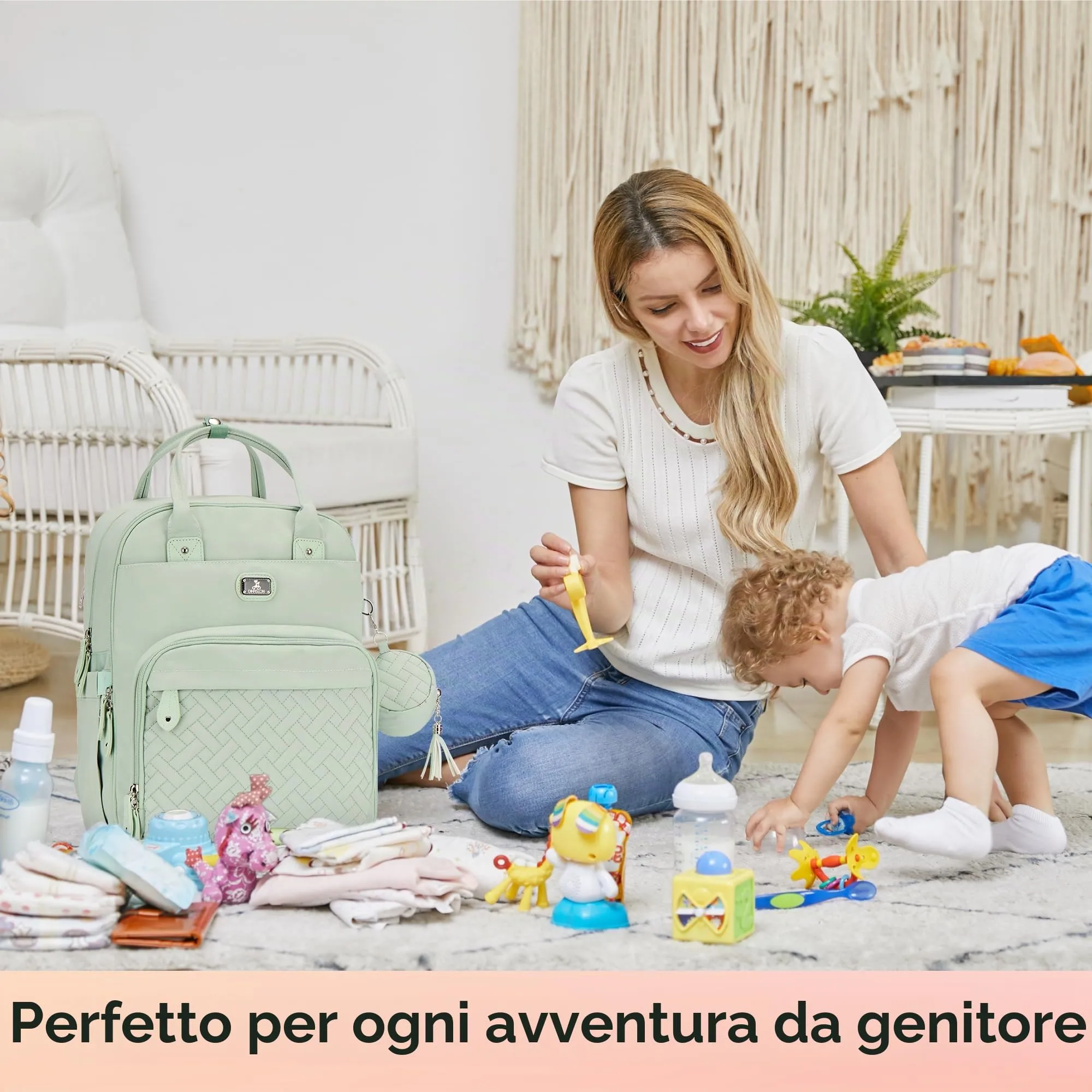 Dikaslon Zaino Fasciatoio Multifunzione con Fasciatoio Portatile, Porta Ciuccio e Cinturini per Passeggino - immagine 7