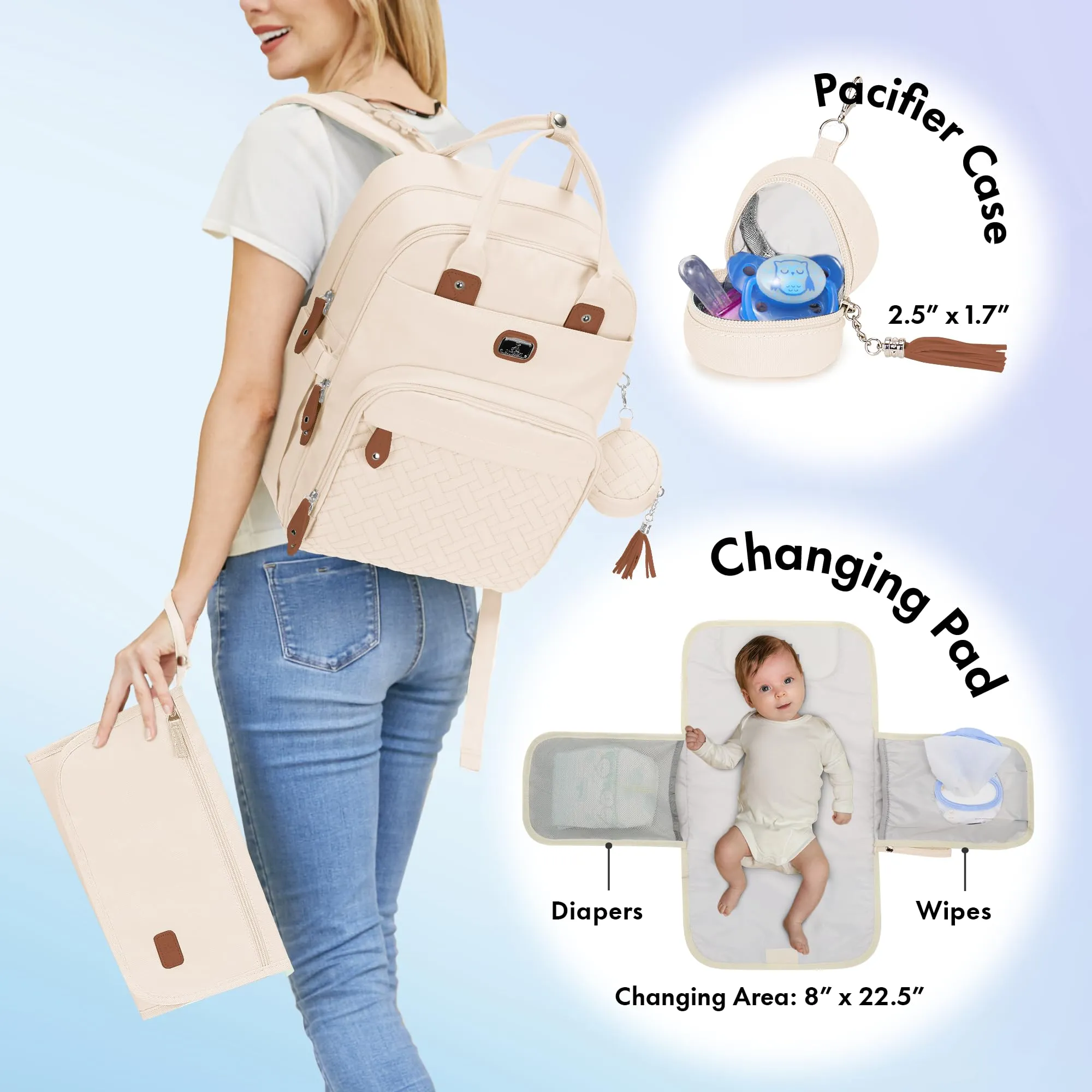 Dikaslon Zaino Fasciatoio Multifunzione con Fasciatoio Portatile e Porta Ciuccio, Bianco - immagine 2