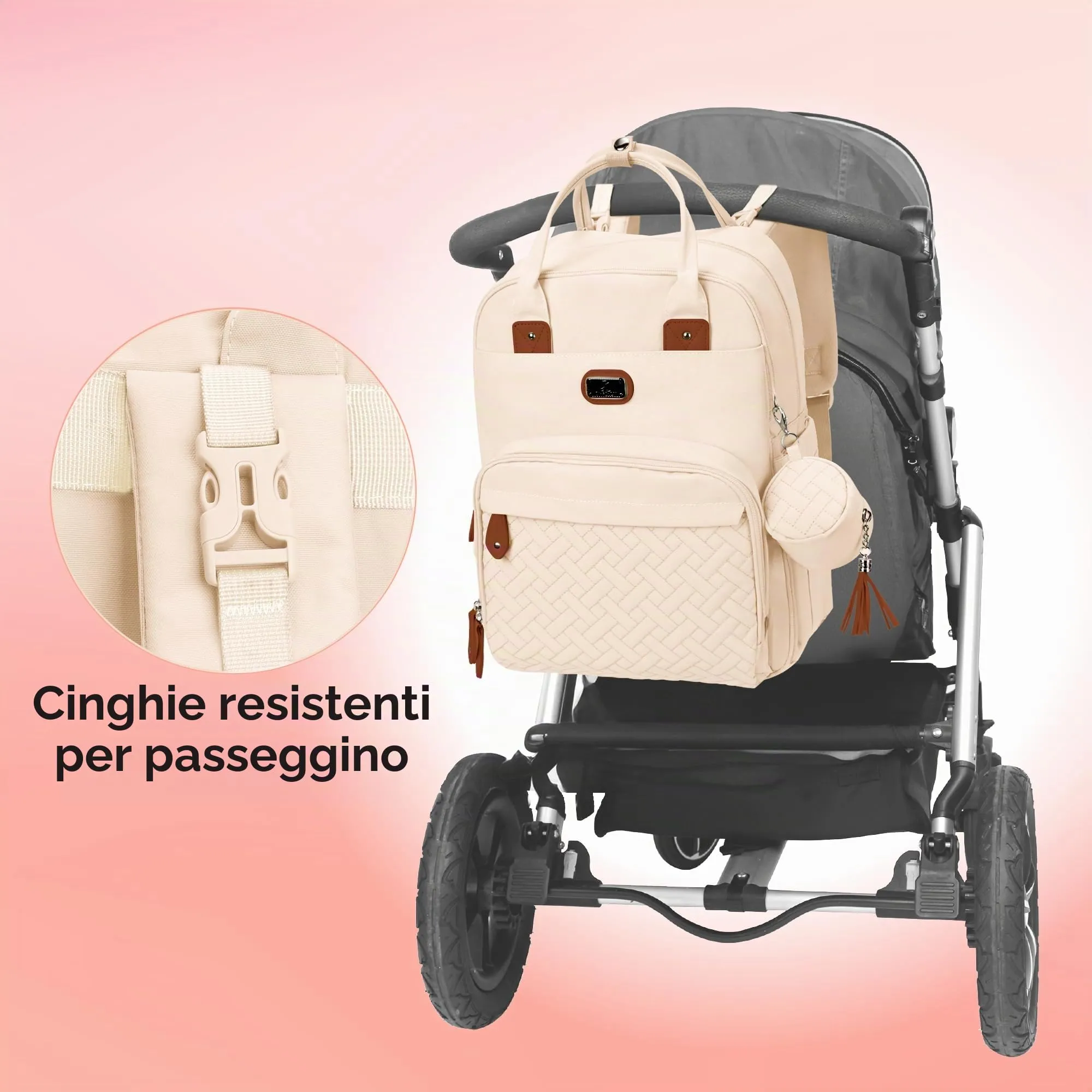 Dikaslon Zaino Fasciatoio Multifunzione con Fasciatoio Portatile e Porta Ciuccio, Bianco - immagine 6