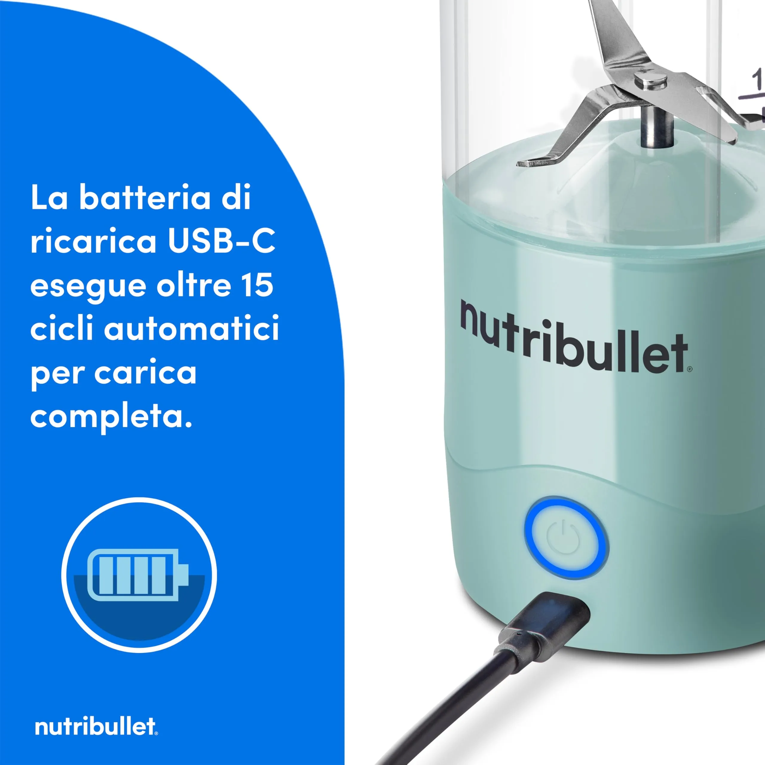NutriBullet Portable Frullatore Portatile 475 ml Celeste - immagine 3