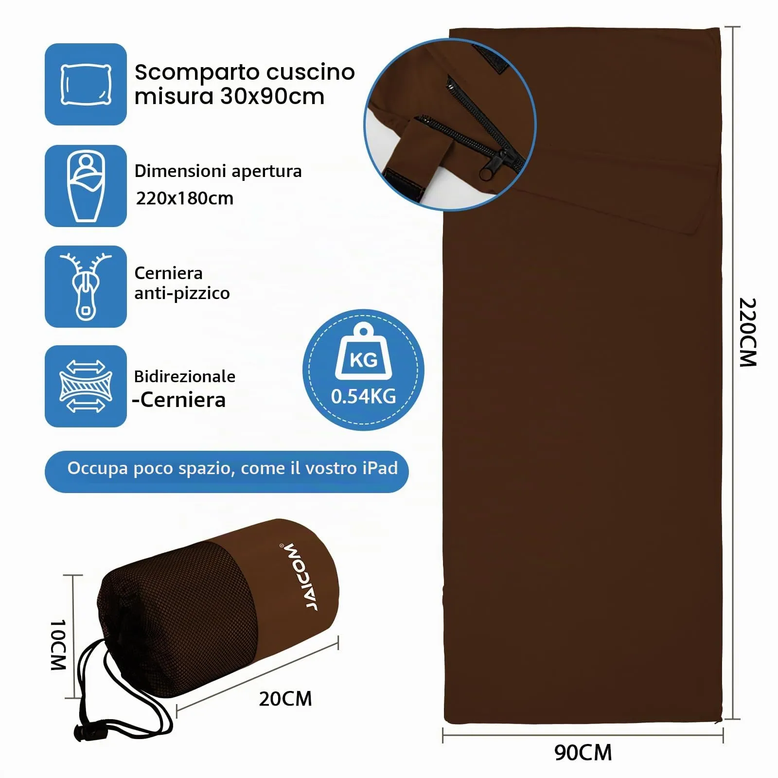 JAICOM Sacco Lenzuolo, Ultraleggero e Compatto, 220x90cm - immagine 2