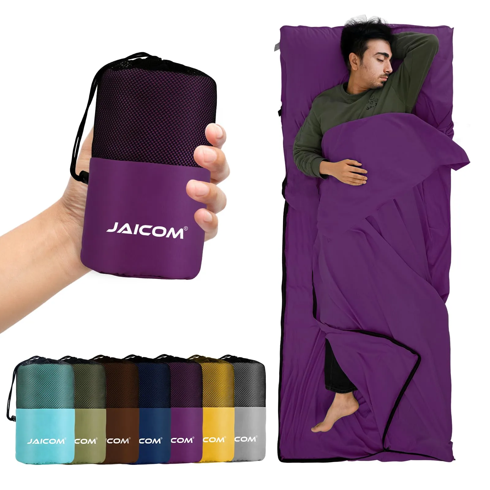 JAICOM Sacco Lenzuolo Sacco a Pelo, Ultraleggero e Compatto, 220x90cm - immagine 1