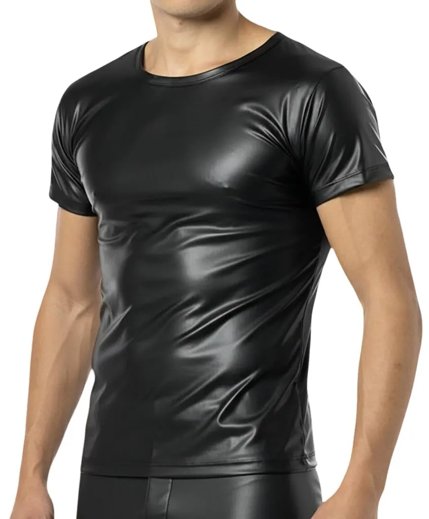 Manview Maglia da uomo in ecopelle, S, Nero - immagine 1