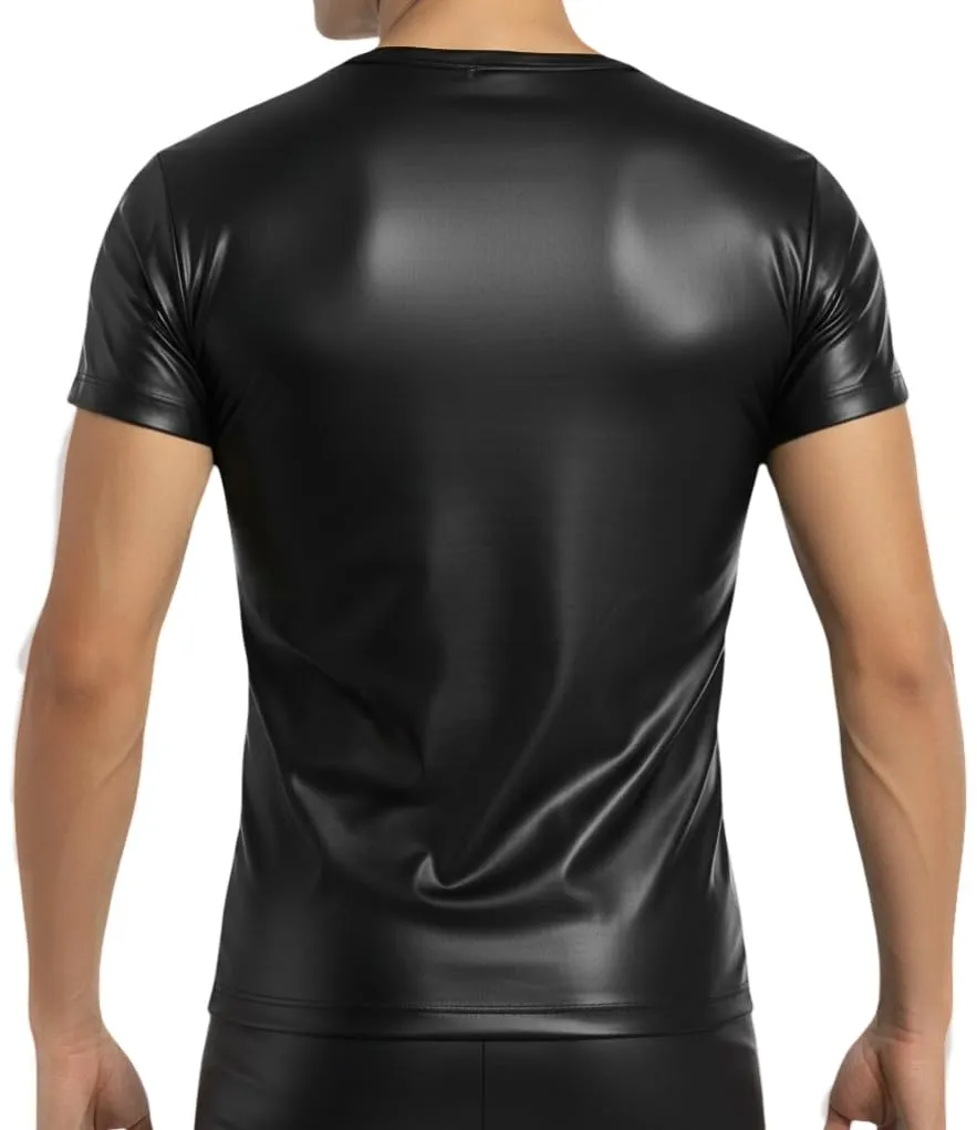 Manview Maglia da uomo in ecopelle, S, Nero - immagine 3