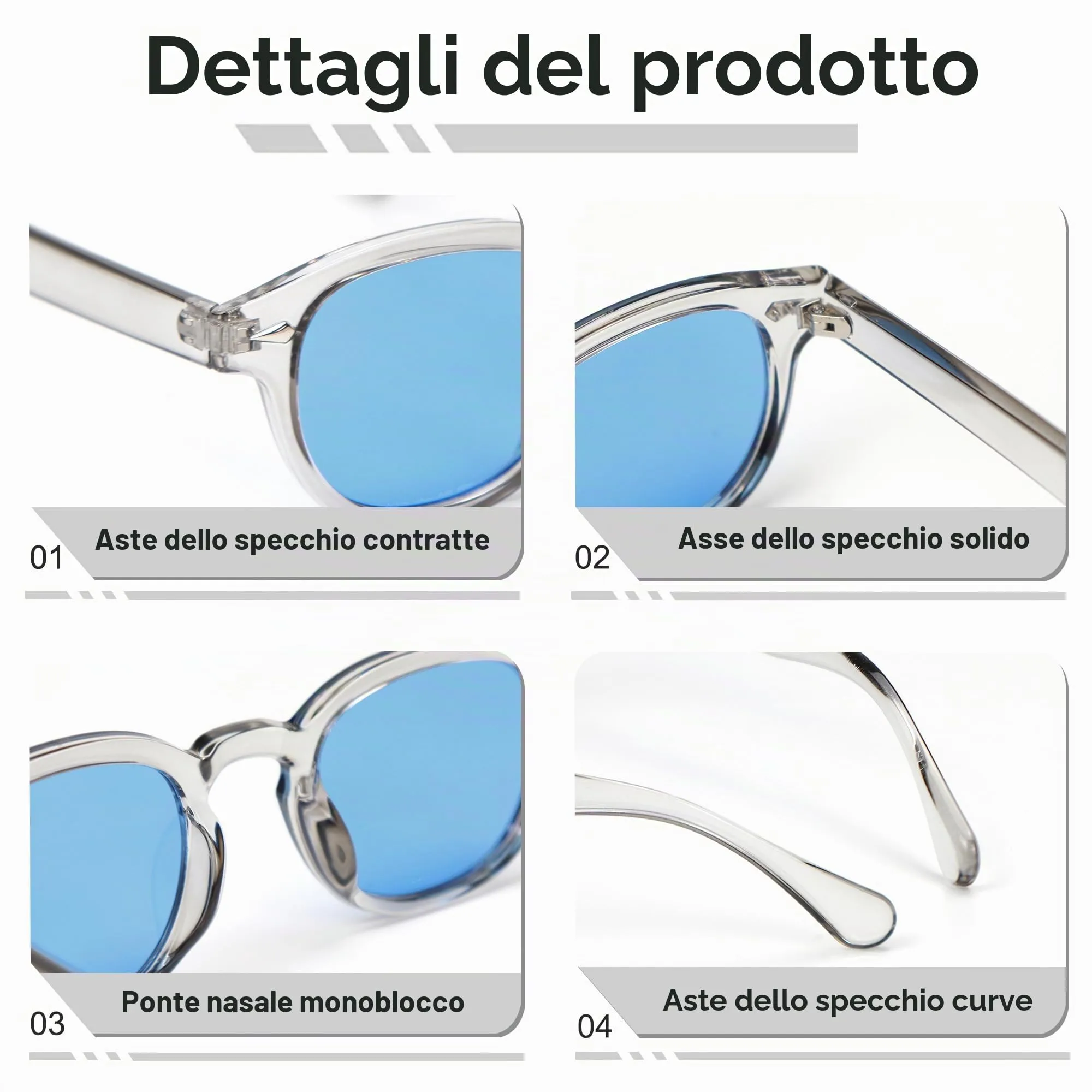 LHSDMOAT Occhiali da sole sportivi ovali vintage stile anni '70 UV400 LH-STY22728 - immagine 5