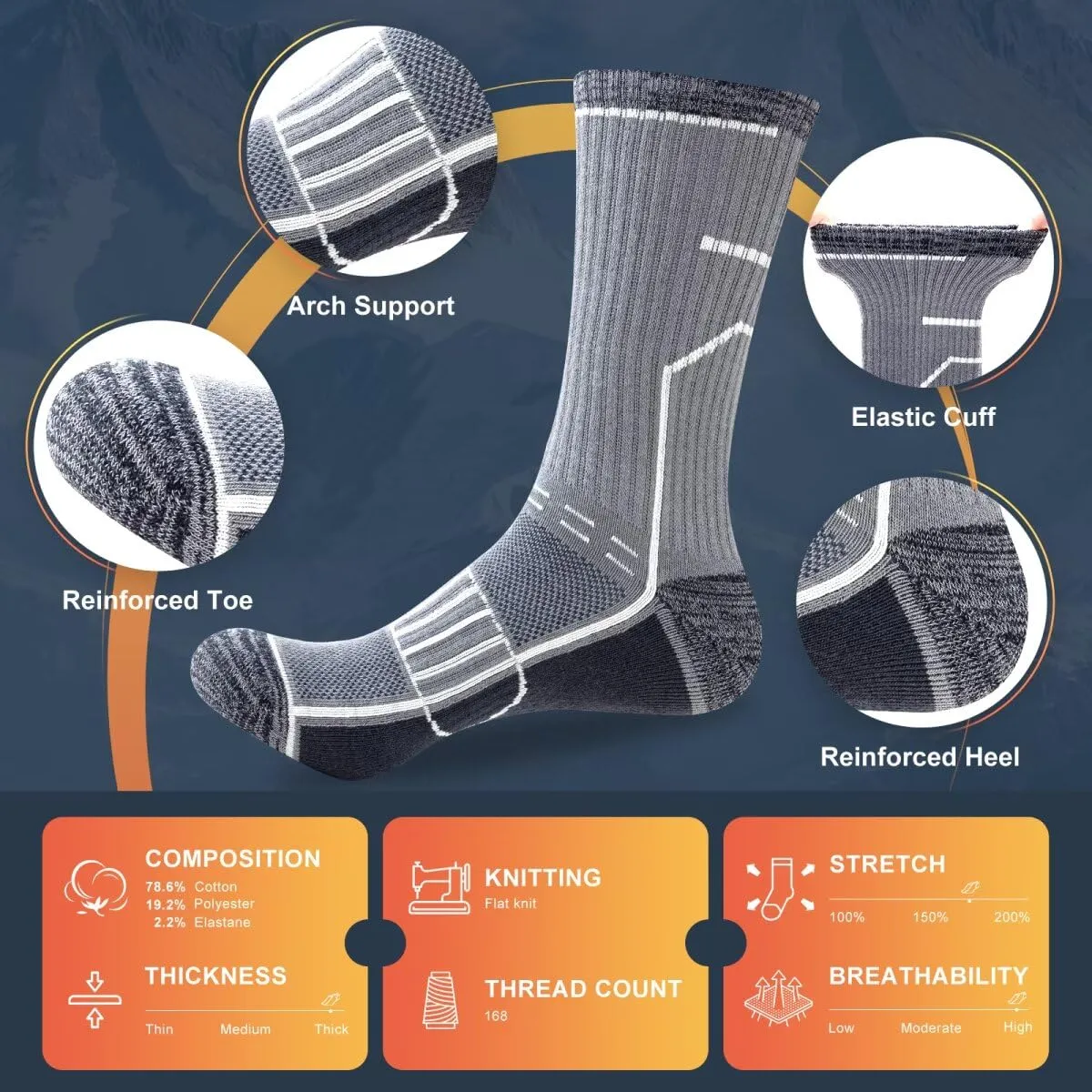 Cirorld Calze Trekking Anti-Vescica Uomo Donna, 3 Paia in Cotone e Spugna per Running, Ciclismo e Lavoro - immagine 6