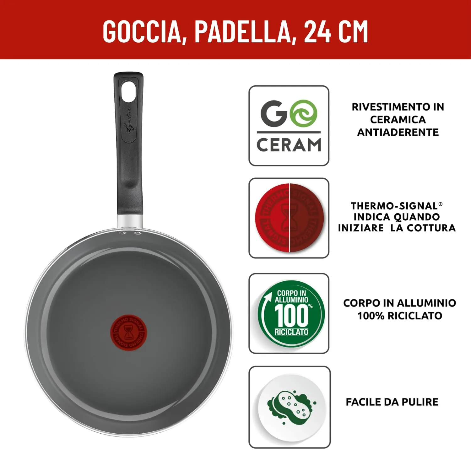 Lagostina Goccia Padella 24 cm, Rivestimento in Ceramica Antiaderente, Thermo-Signal, Compatibile con Induzione - immagine 2