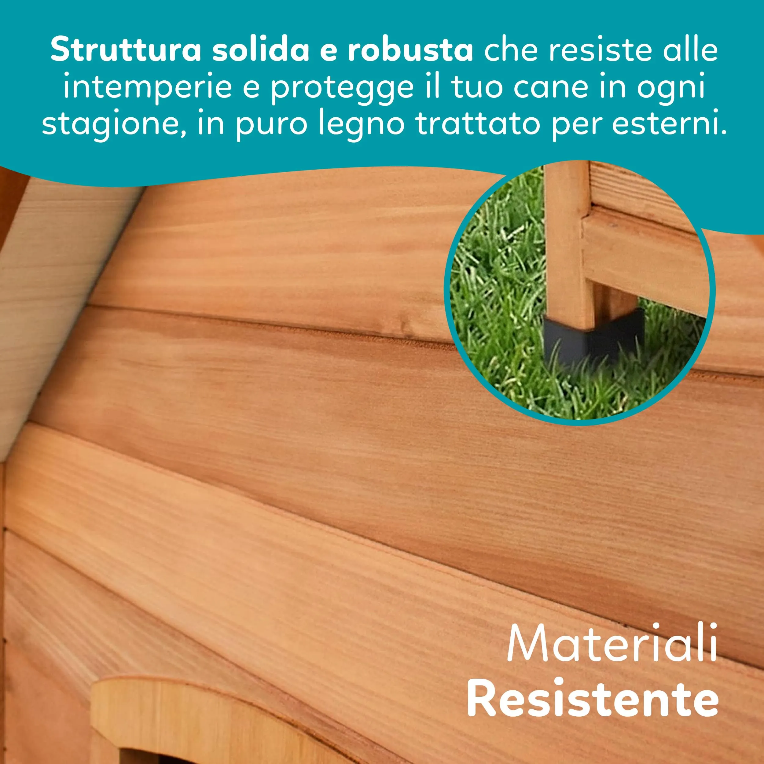 AQPET Cuccia per Cani in Legno Medium con Tetto Impermeabile e Tenda Termica, 87x116x96h cm - immagine 4
