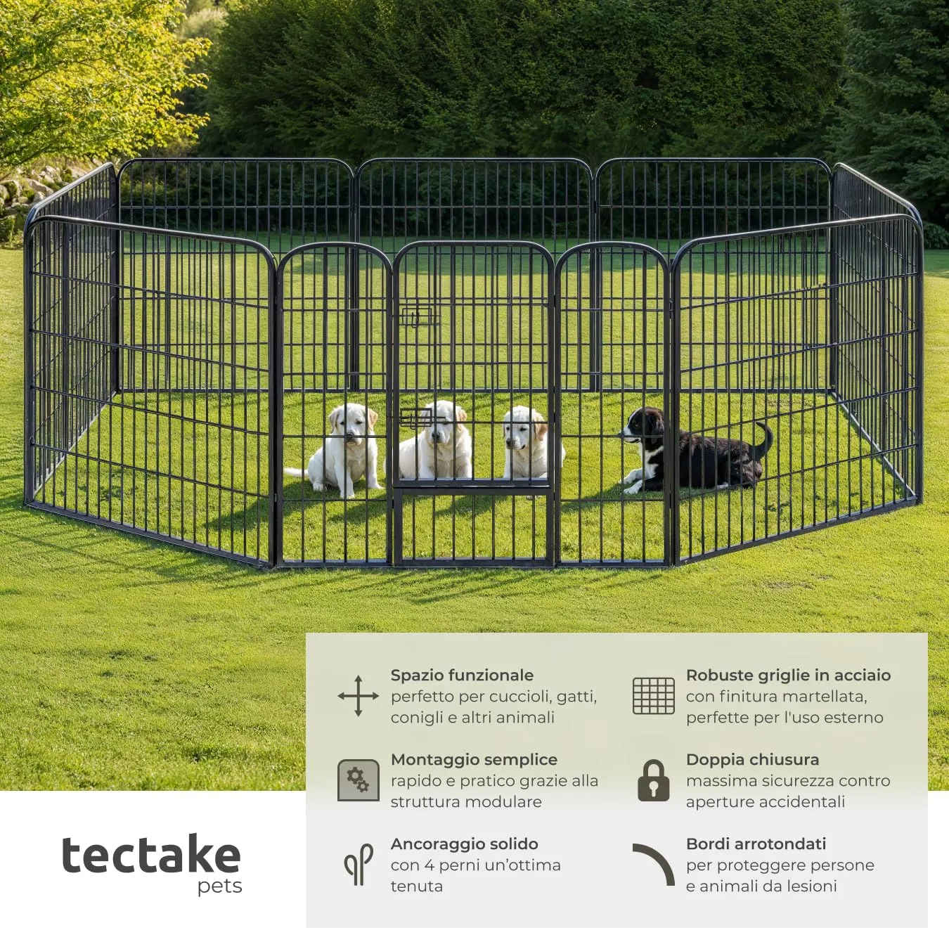 tectake Recinto per Cani, Cuccioli e Piccoli Animali, 8 Pannelli, 210 x 80 x 80 cm - immagine 2