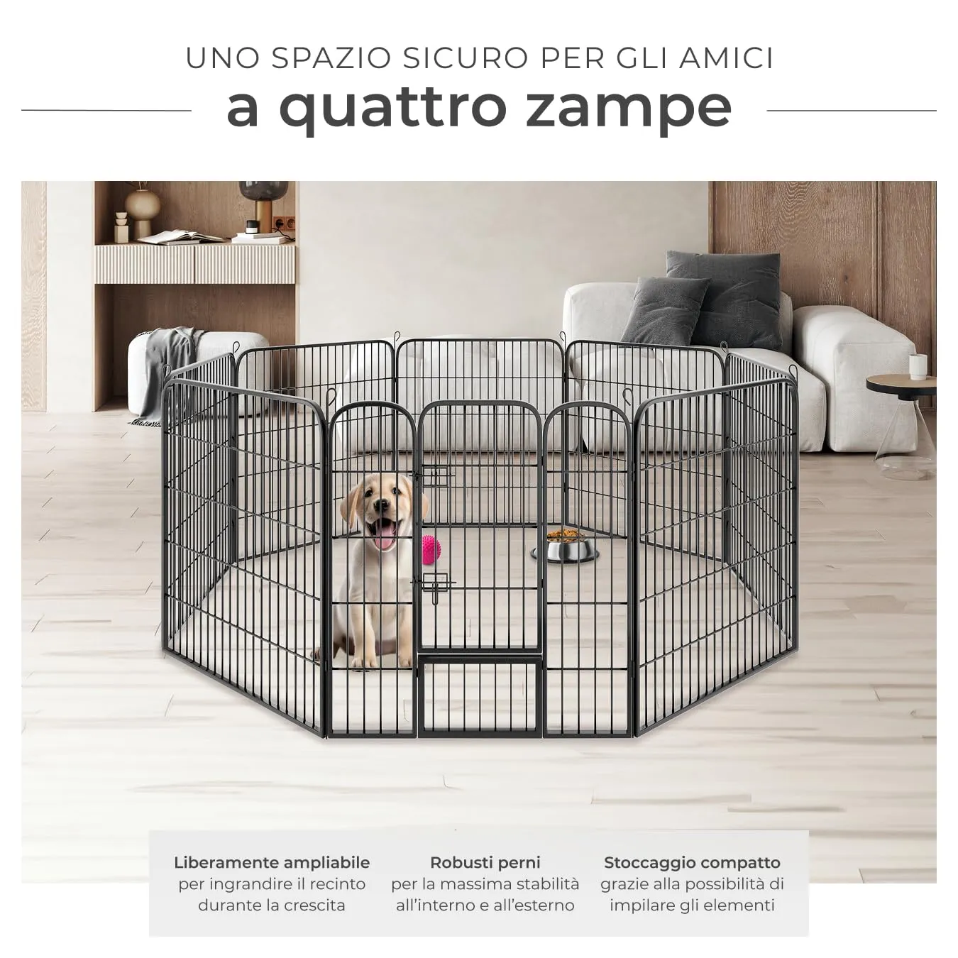 tectake Recinto per Cani, Cuccioli e Piccoli Animali, 8 Pannelli, 210 x 80 x 80 cm - immagine 3