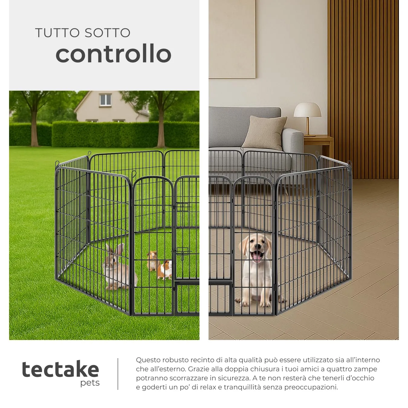 tectake Recinto per Cani, Cuccioli e Piccoli Animali, 8 Pannelli, 210 x 80 x 80 cm - immagine 7