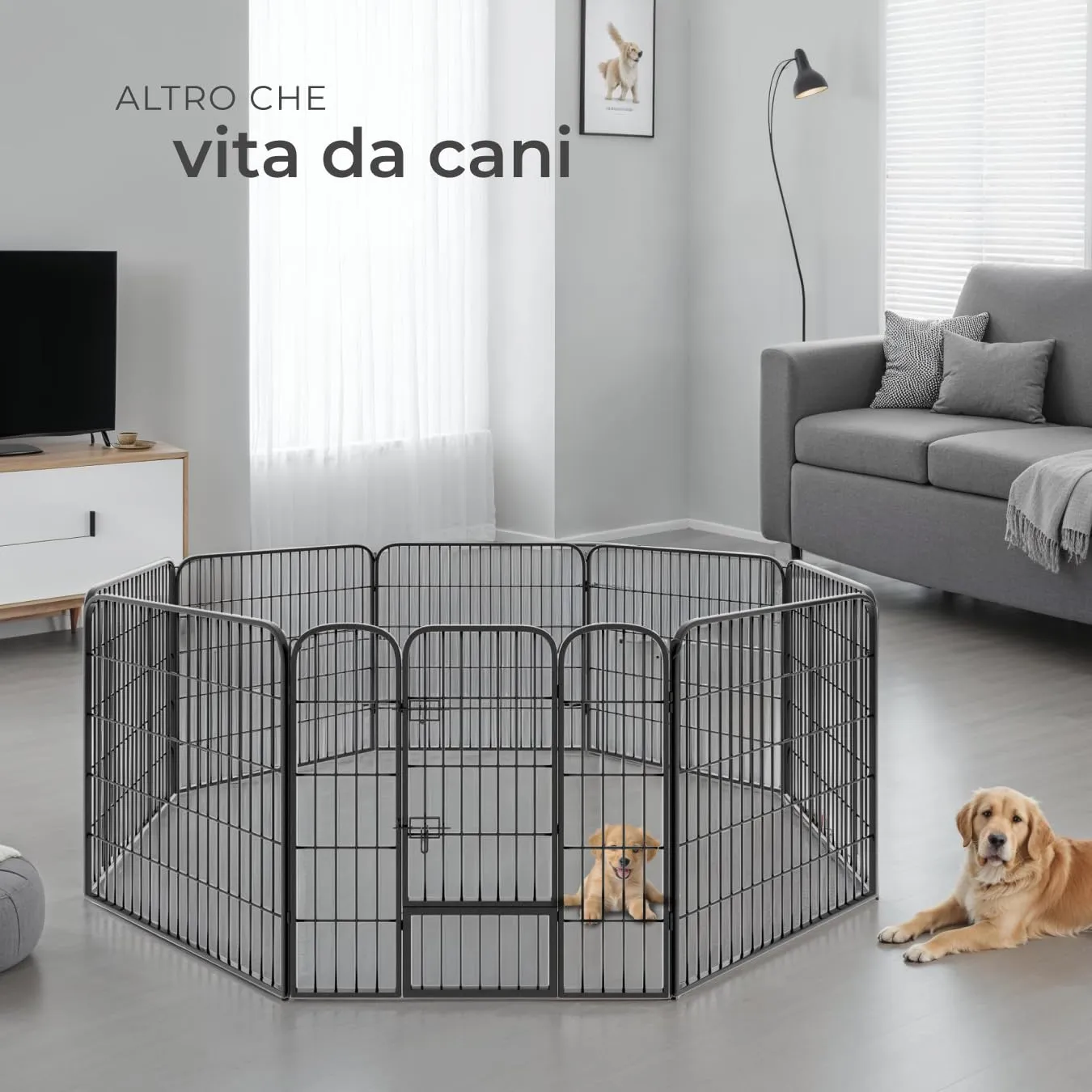 tectake Recinto per Cani, Cuccioli e Piccoli Animali, 8 Pannelli, 210 x 80 x 80 cm - immagine 8