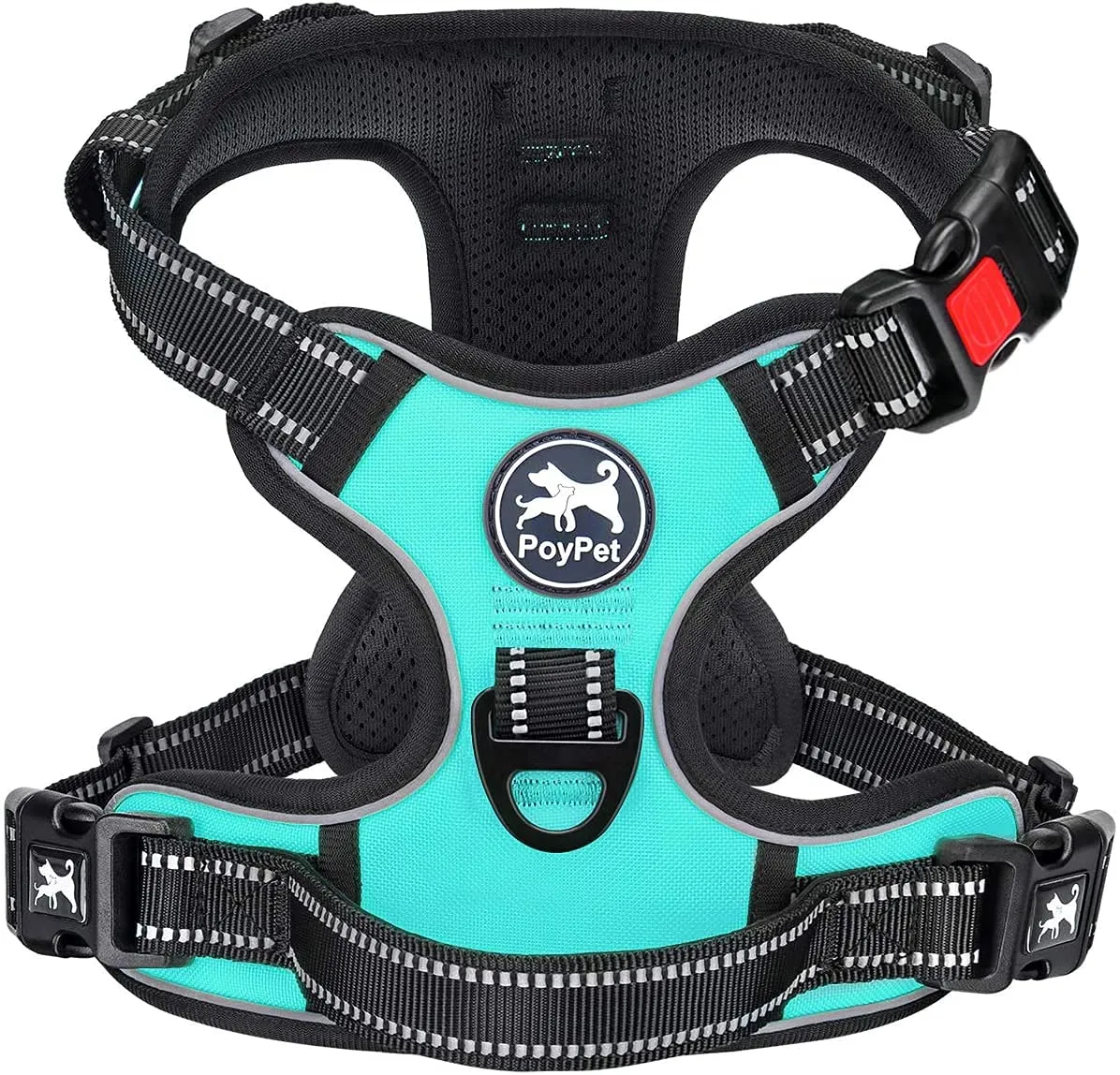 PoyPet Imbracatura per cani anti-trazione riflettente con impugnatura, taglia M, Blu menta - immagine 1