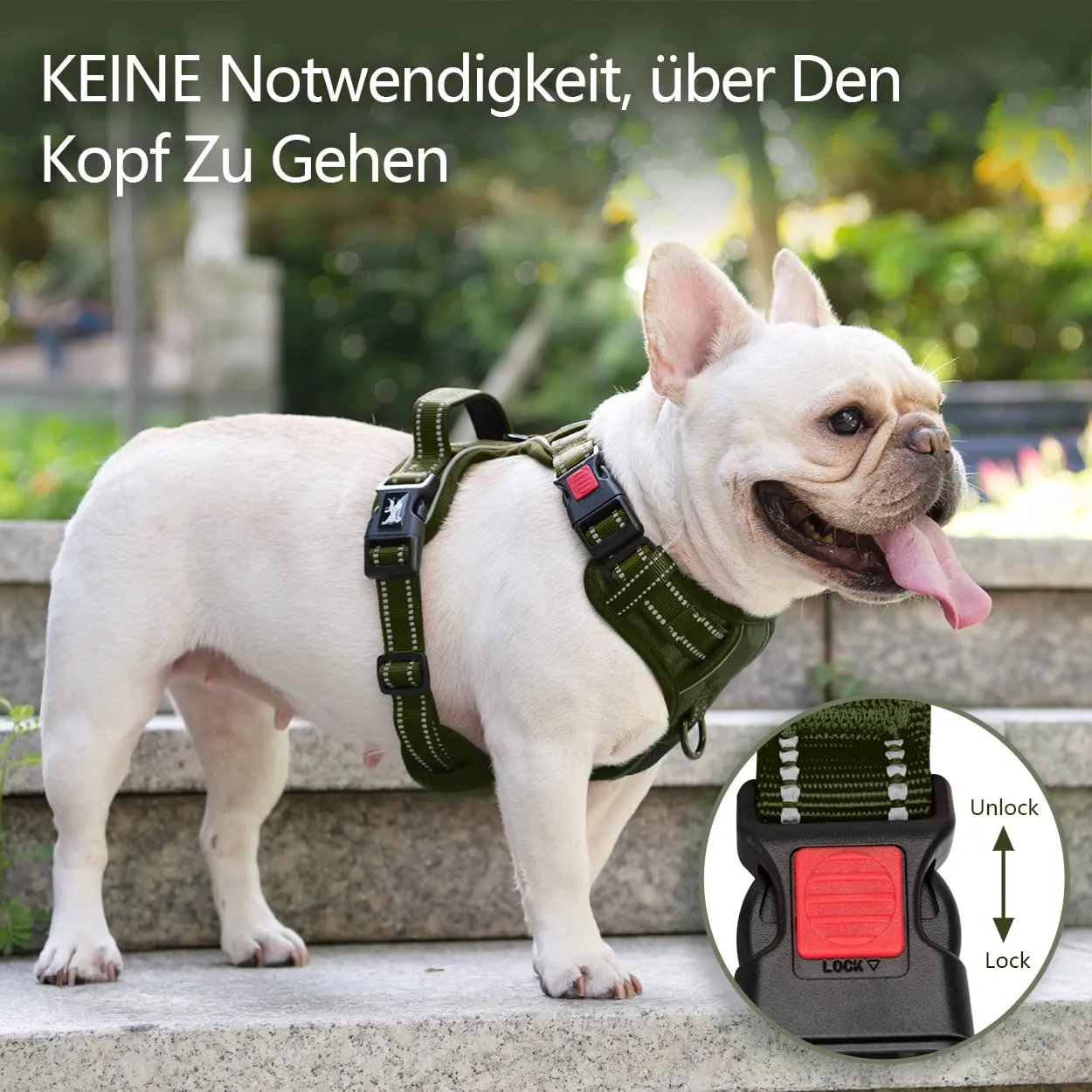 PoyPet Pettorina Anti-tiro Riflettente per Cani, Regolabile e Imbottita con Manico Easy Control, Verde Militare, XL - immagine 4