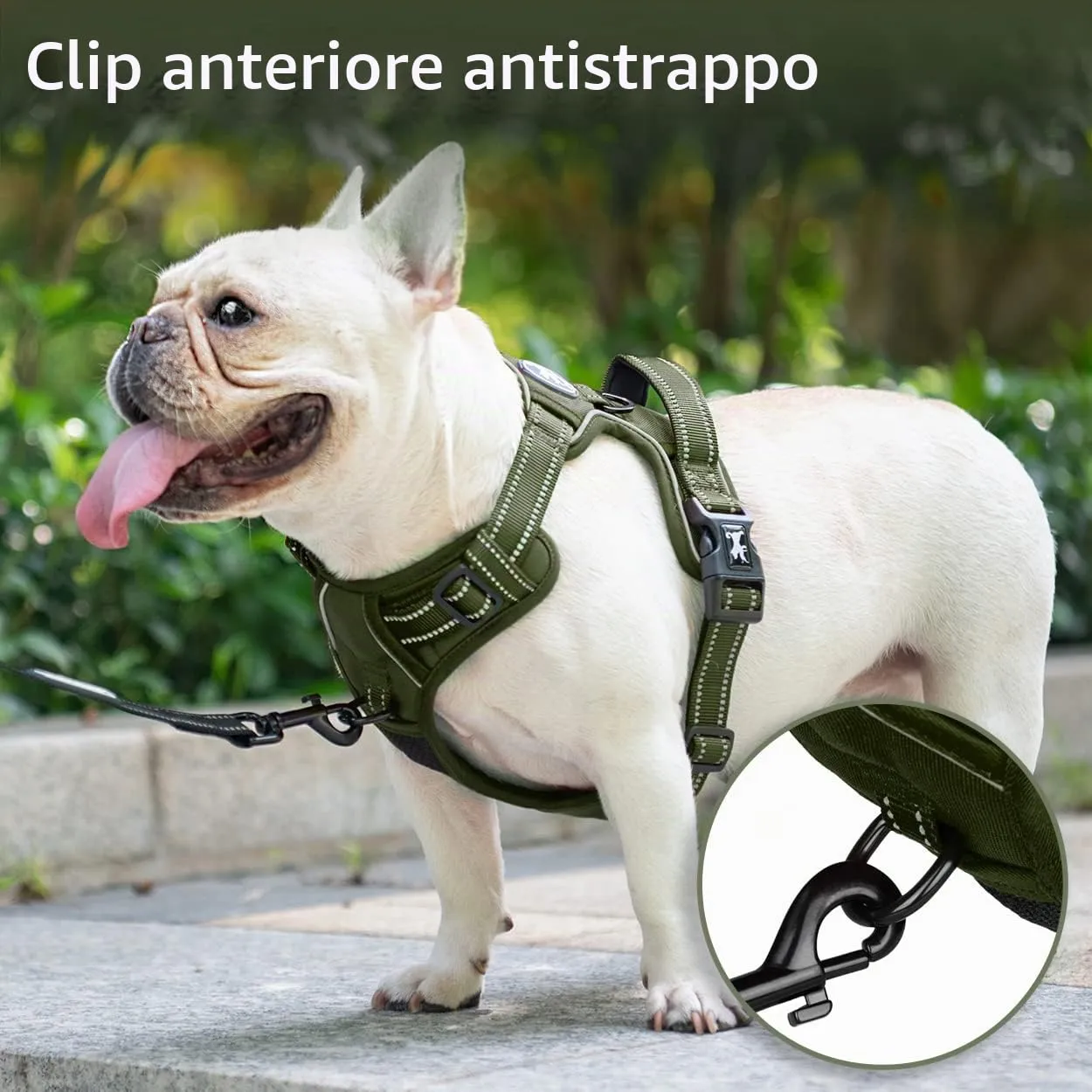 PoyPet Imbracatura per cani anti-trazione, riflettente, regolabile e imbottita (Verde militare, S) - immagine 4