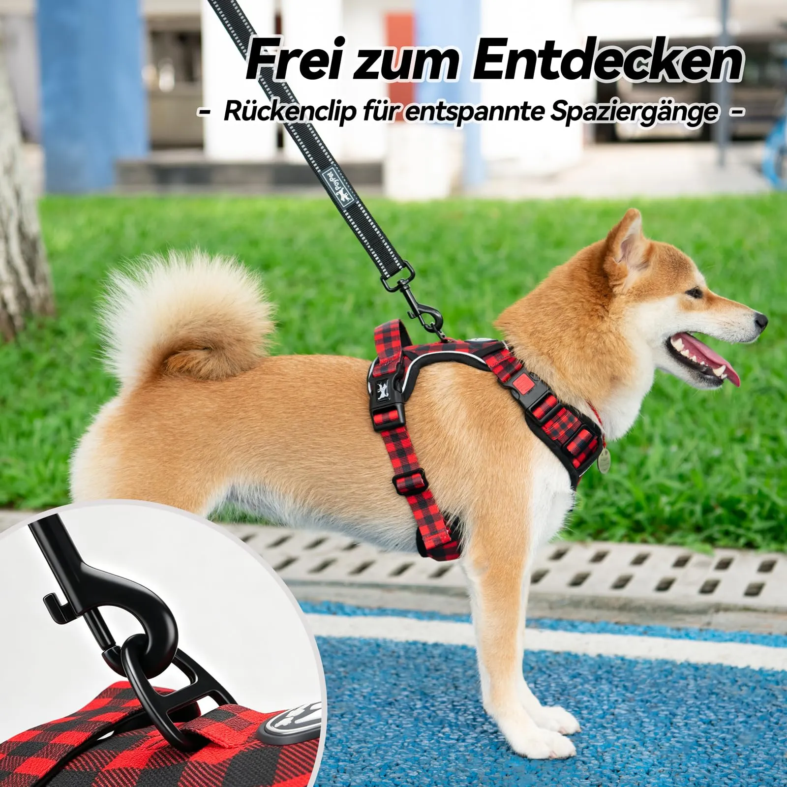 PoyPet Pettorina Anti-trazione Riflettente per Cani, Rosso a Quadri, XL - immagine 6