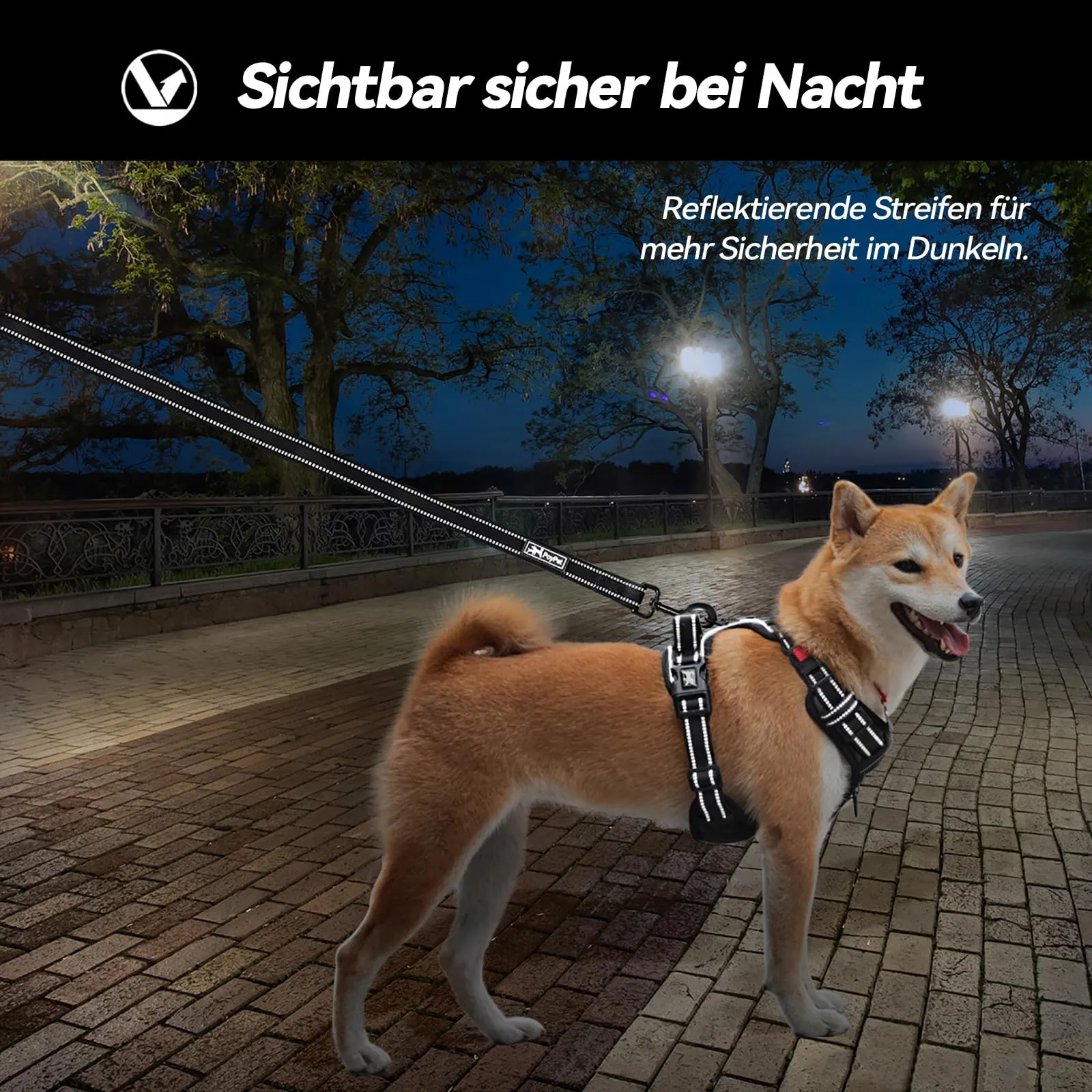 PoyPet Pettorina anti-trazione per cani riflettente, nero, M - immagine 9