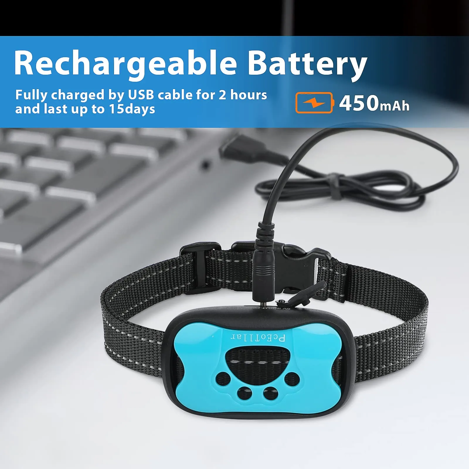 PcEoTllar Collare Antiabbaio Cane Ricaricabile, Blu - immagine 3