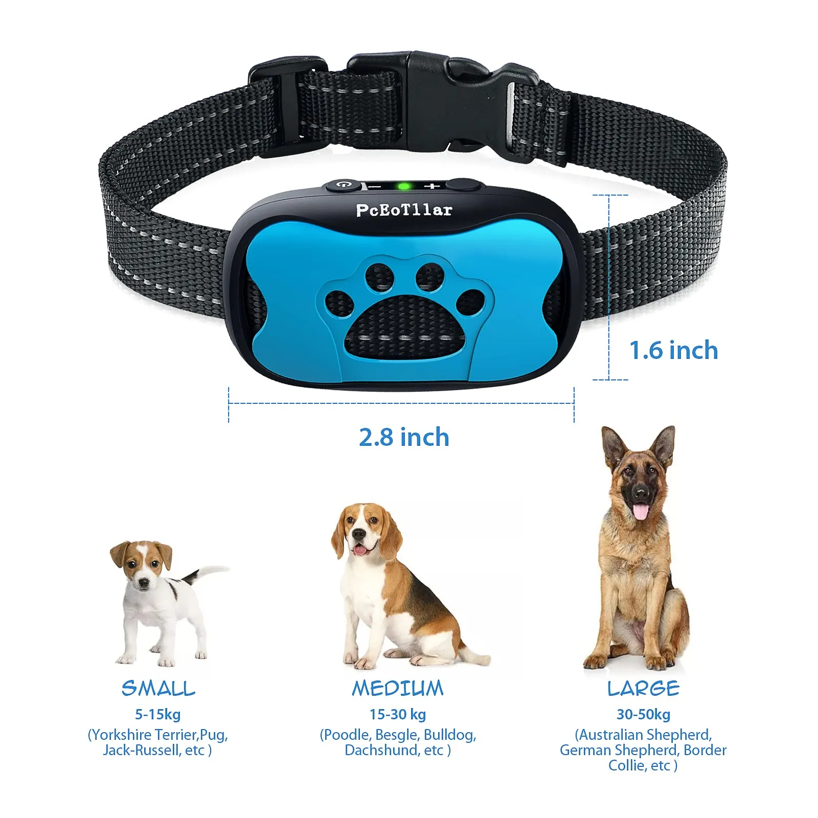 PcEoTllar Collare Antiabbaio Cane Ricaricabile, Blu - immagine 6