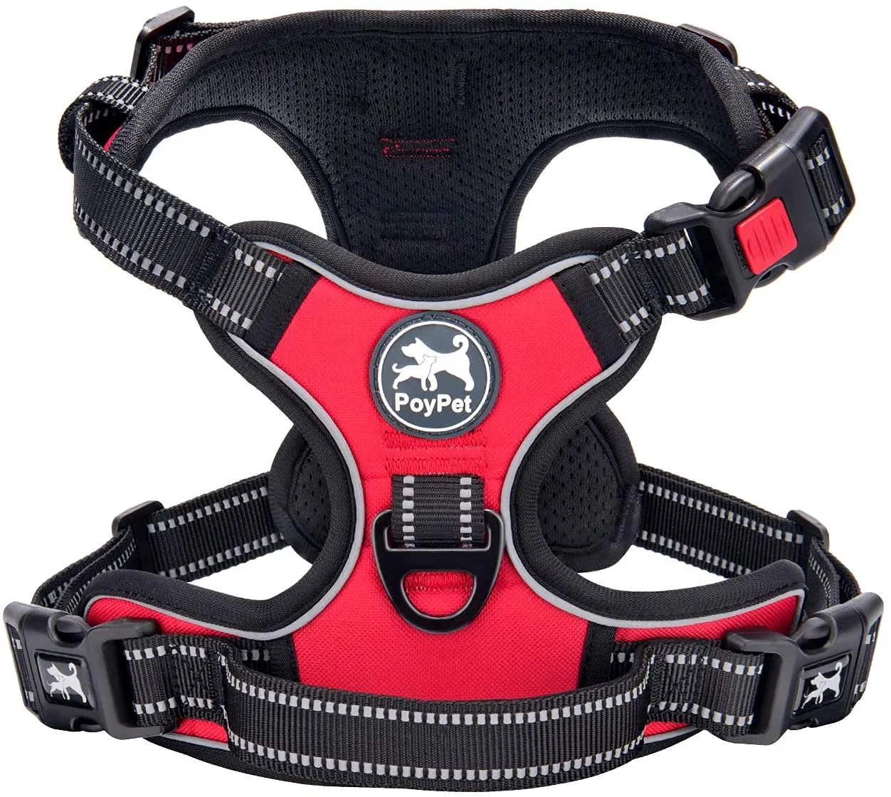 PoyPet Imbracatura No Pull Riflettente per Cani, Gilet Regolabile e Imbottito con Impugnatura Easy Control (Rosso, L) - immagine 1