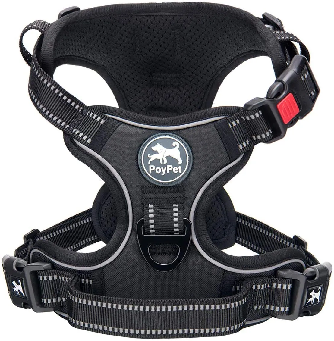 PoyPet Imbracatura No Pull Riflettente per Cani, Gilet Regolabile e Imbottito con Impugnatura Easy Control (Nero, L) - immagine 1
