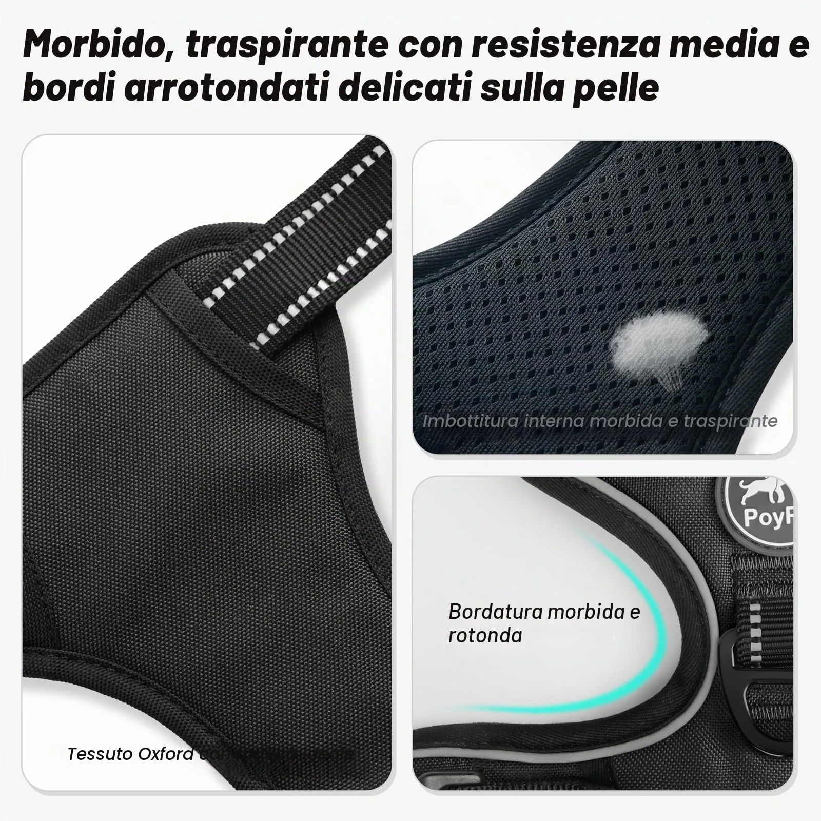PoyPet Imbracatura No Pull Riflettente per Cani, Gilet Regolabile e Imbottito con Impugnatura Easy Control (Nero, L) - immagine 3
